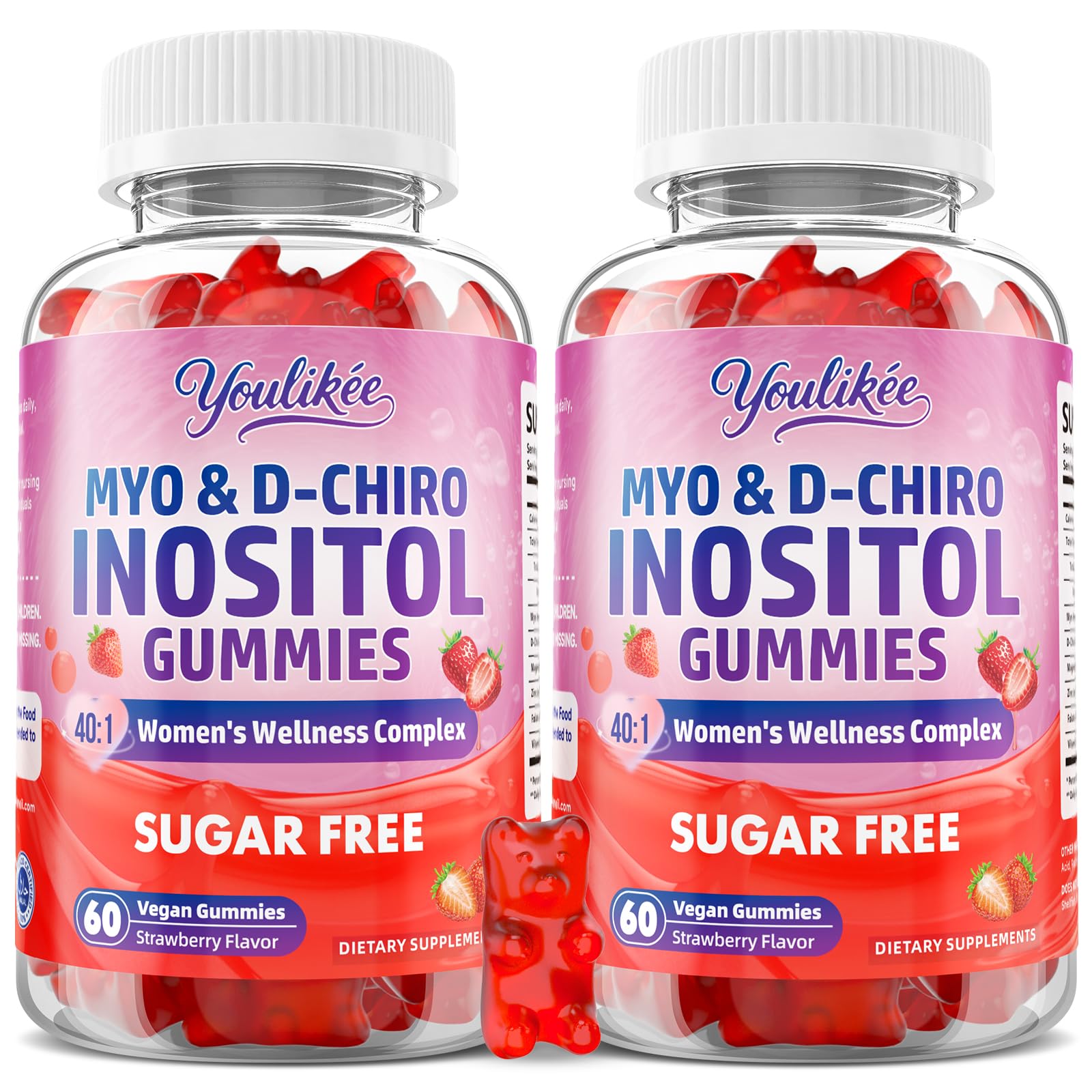 2 Pack Myo-Inositol & D-Chiro Inositol Gummies for Women, 120 Count 60 Count (Pack of 2)