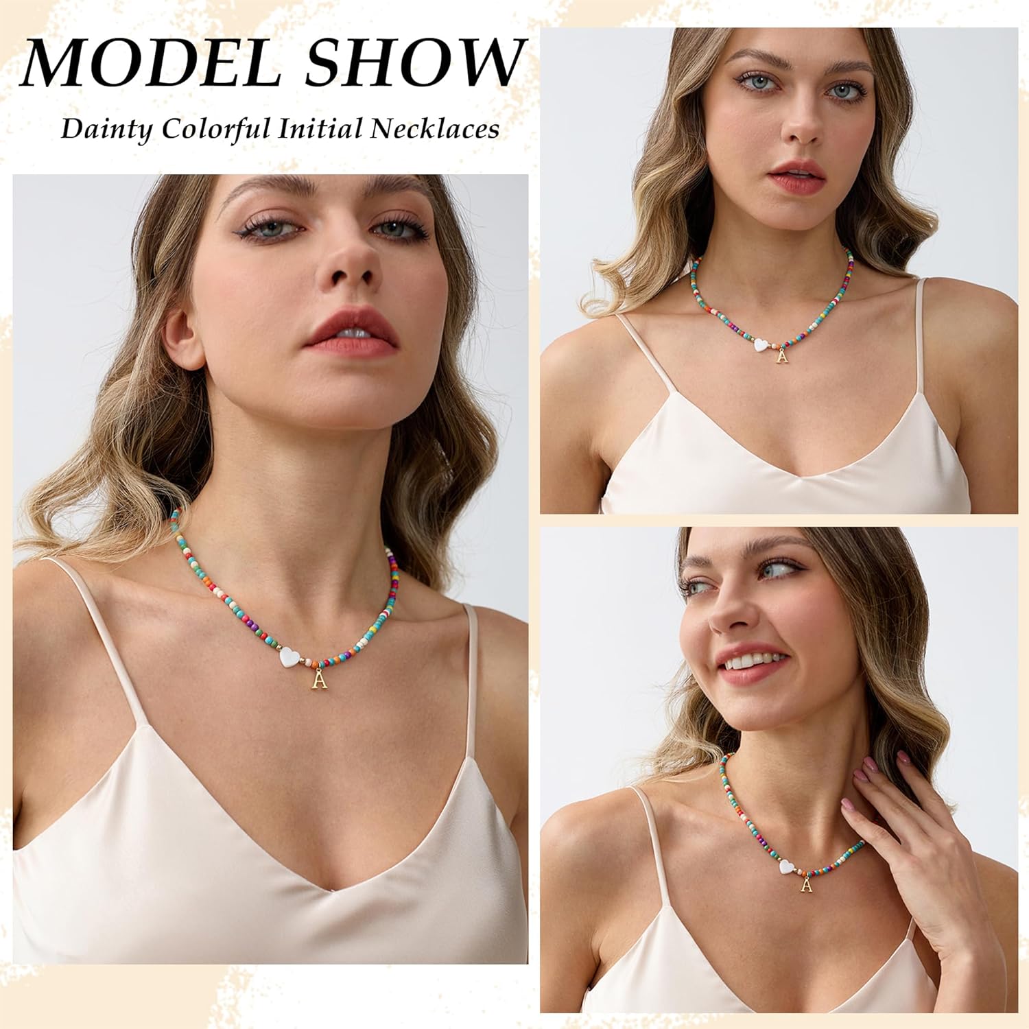 TOBENY Dainty Initial Necklaces for Women Colorful Beaded Necklaces Handmade Personalized A-Z Gifts Trendy Stuff 14K Gold Plated Bohemian Letter Choker Necklace with Heart Shaped Shells Jewelry Gift - Image 4