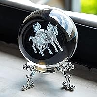 Vista 1 de HDCRYSTALGIFTS Bola de cristal de caballo de 60 mm con grabado láser 3D, pisapapeles de cristal, figura de animal de vidrio, esfera completa