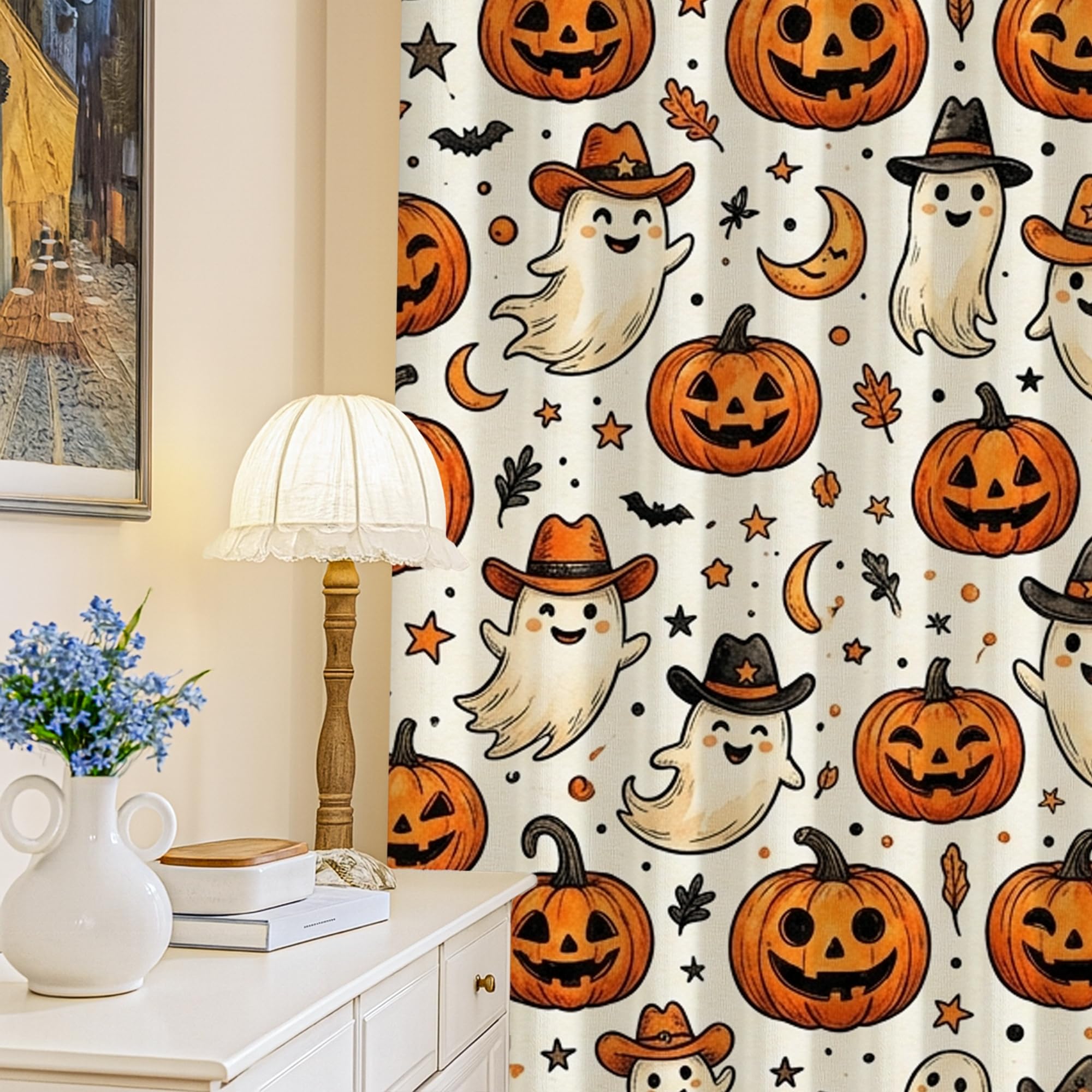 Rideaux occultants Halloween bloquant la lumière avec motifs orange