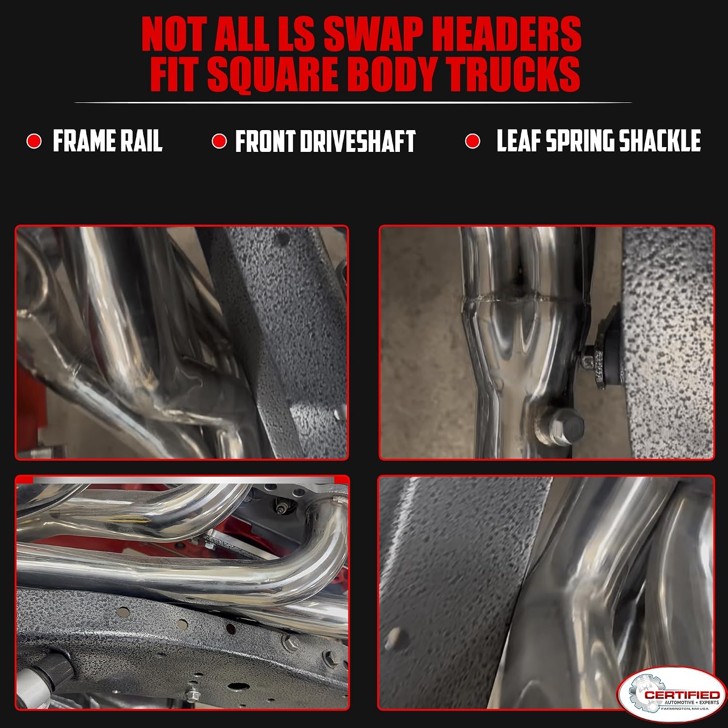Ceramic Coated LS Swap Long Tube Headers for 1973–1987 Chevy GMC C10 K10 Square Body Trucks and 1988–1991 Blazer Jimmy Suburban 2WD 4WD with MLS Gaskets by Certified Automotive Experts