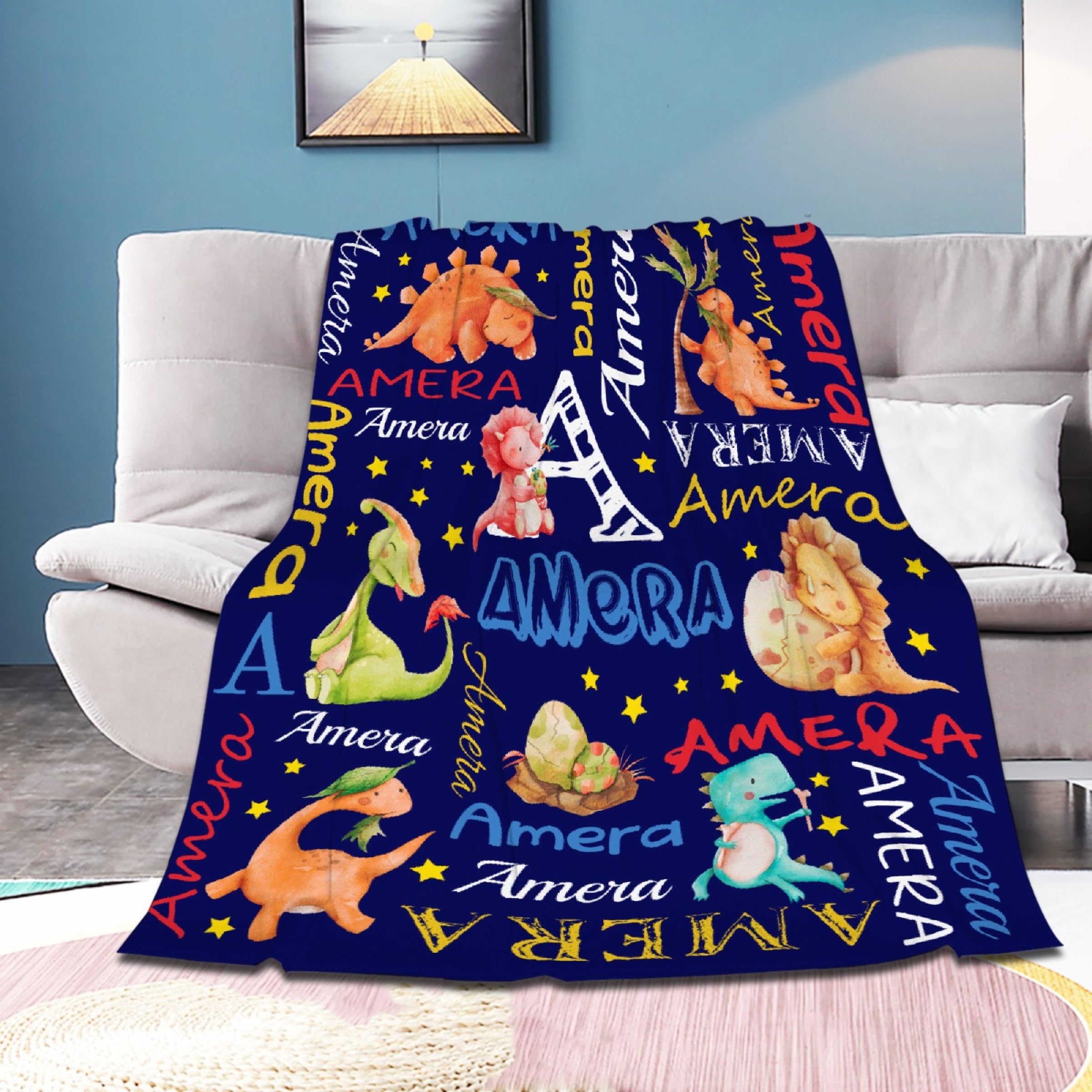 Personalized Dinosaurs Blanket Gift for Boy Girl,Custom Dinosaur Blanket