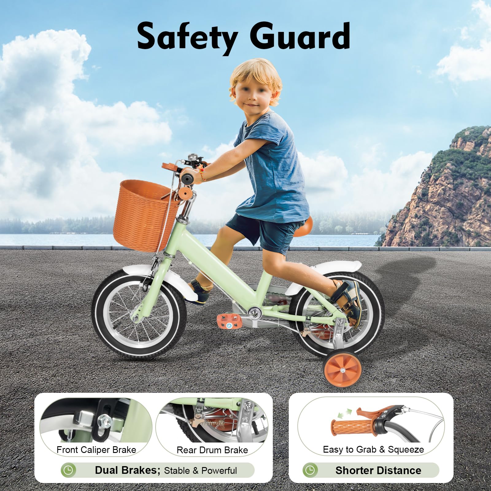 Vélo pour enfant de 30,5 cm - Pour garçons et filles de 2 à 5 ans - Siège réglable en hauteur - Guidon - Roues stabilisatrices - Panier d'entraînement sûr pour enfants