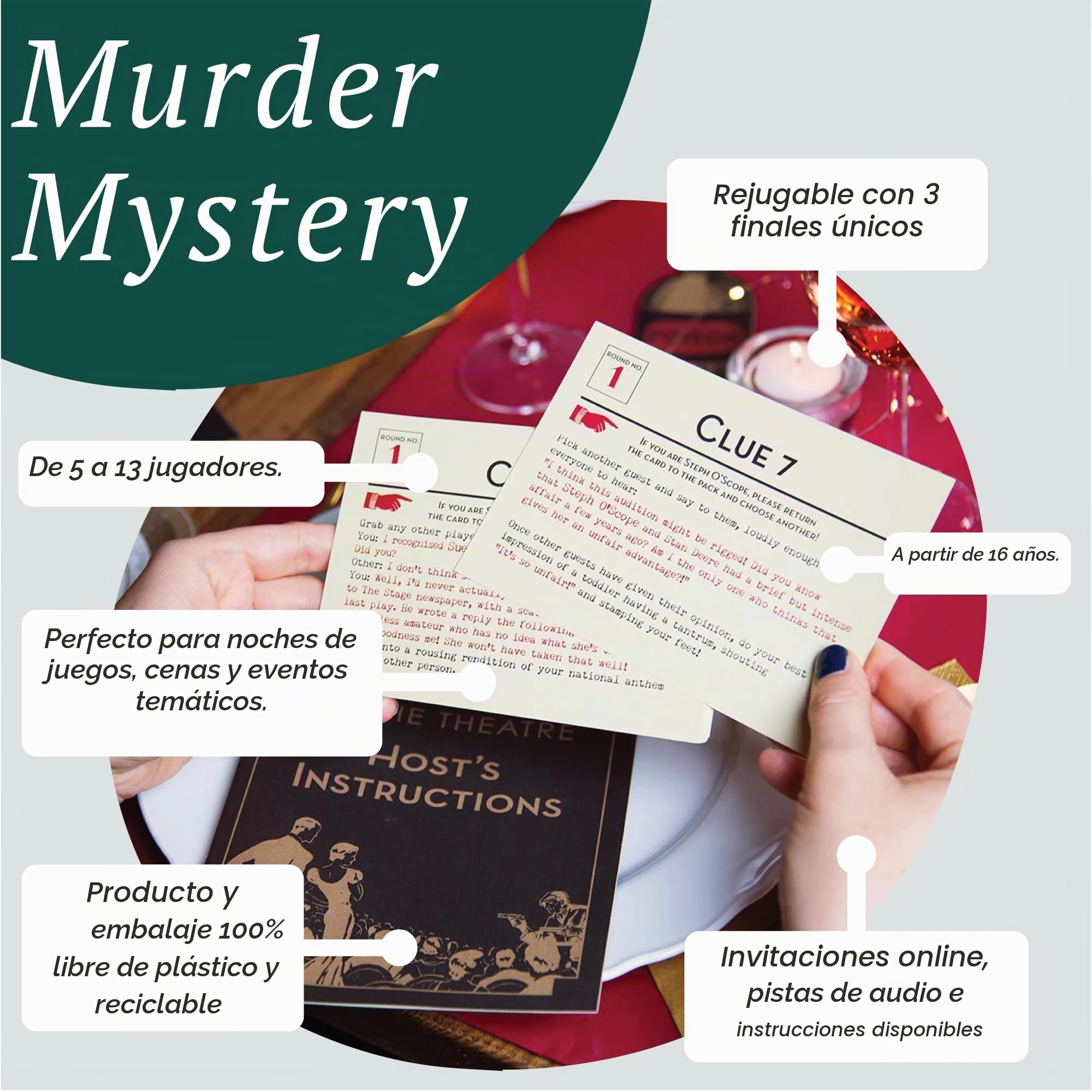 Talking Tables Kit de Misterio de Asesinato Reutilizable para Adultos