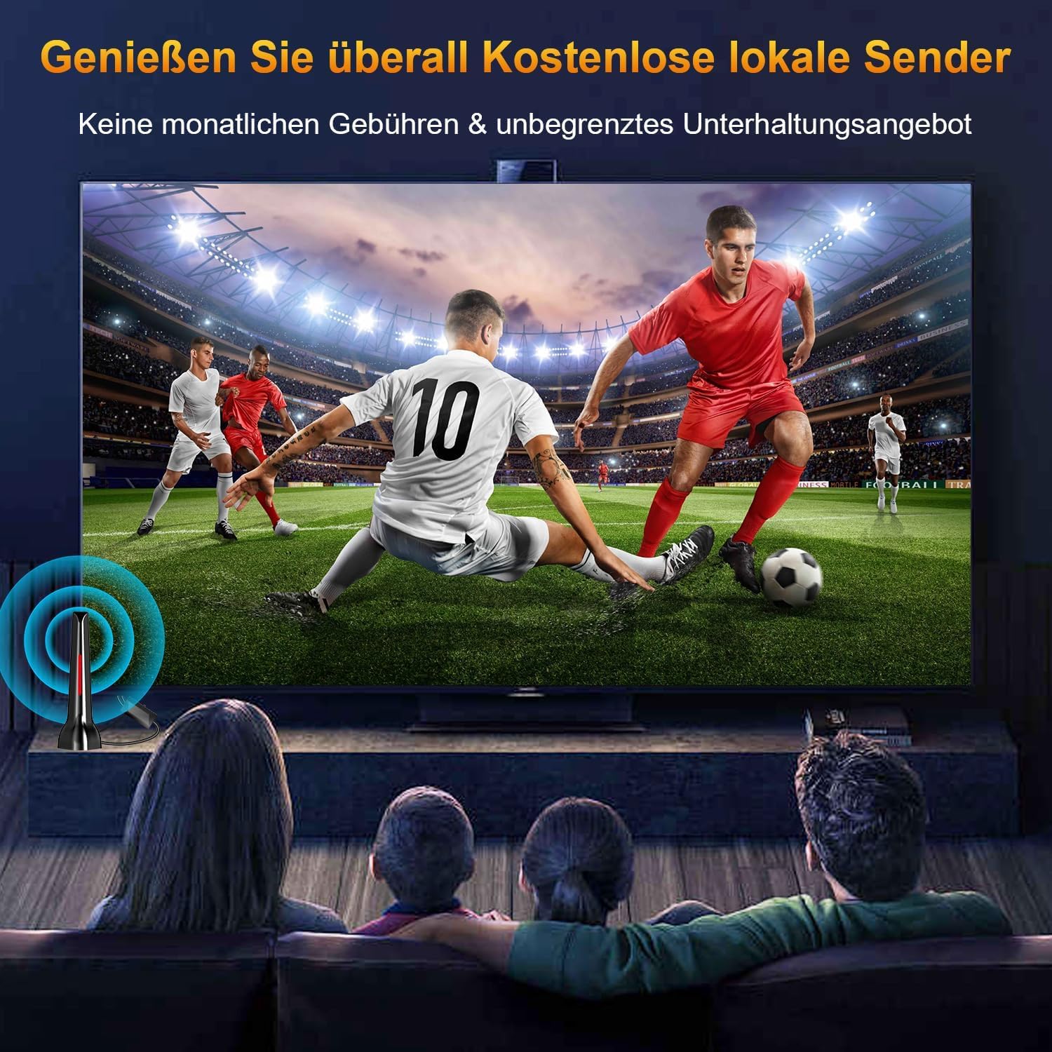 Dvbt2 antenne mit verstärker innen, Dvbt antenne, Dvb-t2 Zimmerantenne für Fernseher, 360° Allroundempfang, 4K HD lokaler Sender, Magnetfuß 3m Kabel (Rot)