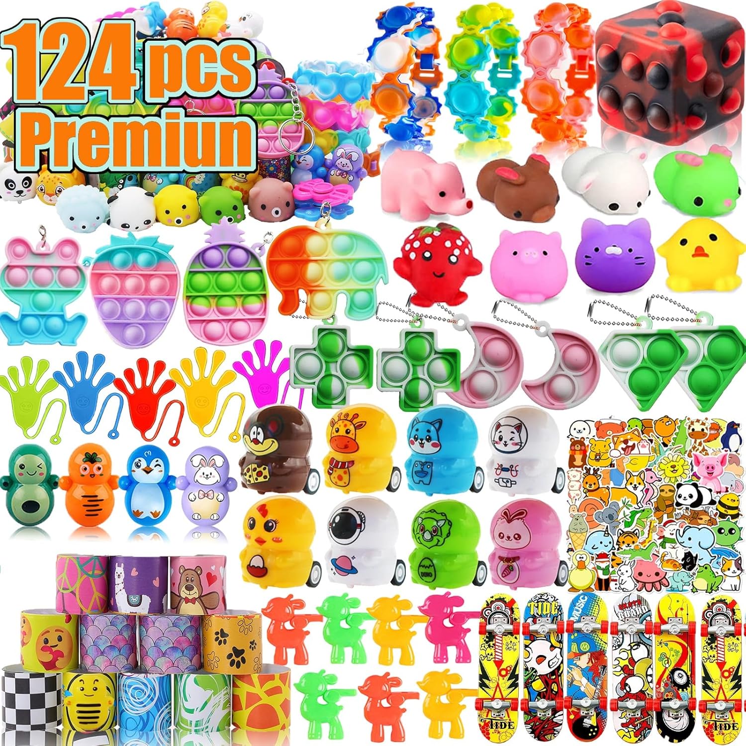 124 Pcs Pop Party Favors for Kids, Fidget Treasure Box Toys, Classroom Prizes, Pinata Filler Goodie Bag Stuffers,Treasure Chest, Carnival Prize Box Bulk Toys for Boys Girls