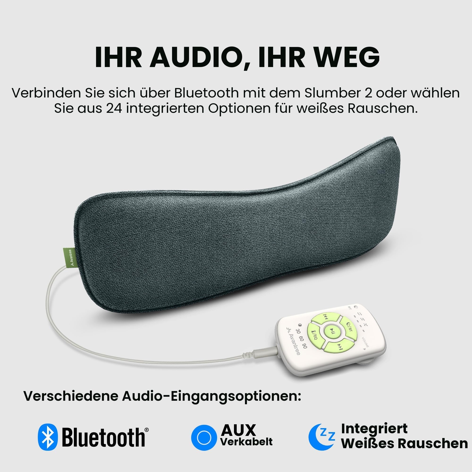 Avantree Slumber 2 Kabelloser Bluetooth-Kissenlautsprecher mit 4 flachen Lautsprechern, weißem Rauschen, Sleep-Timer