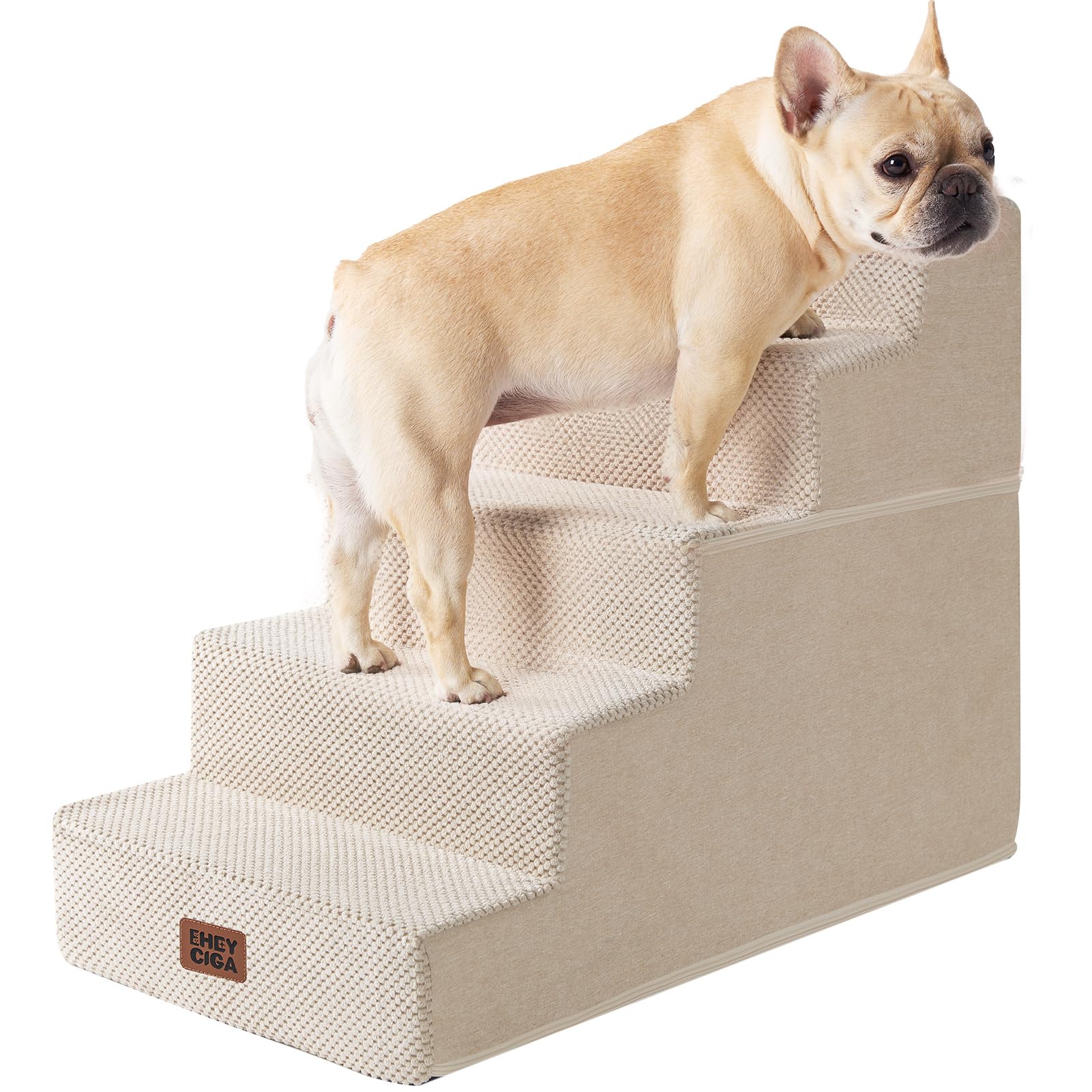 EHEYCIGA Dog Stairs for High Bed 22.5" H, 5-Step Dog Steps, Beige | Pet Steps for Small Dogs and Cats for Bed, Non-Slip Balanced Pet Ramp Indoor