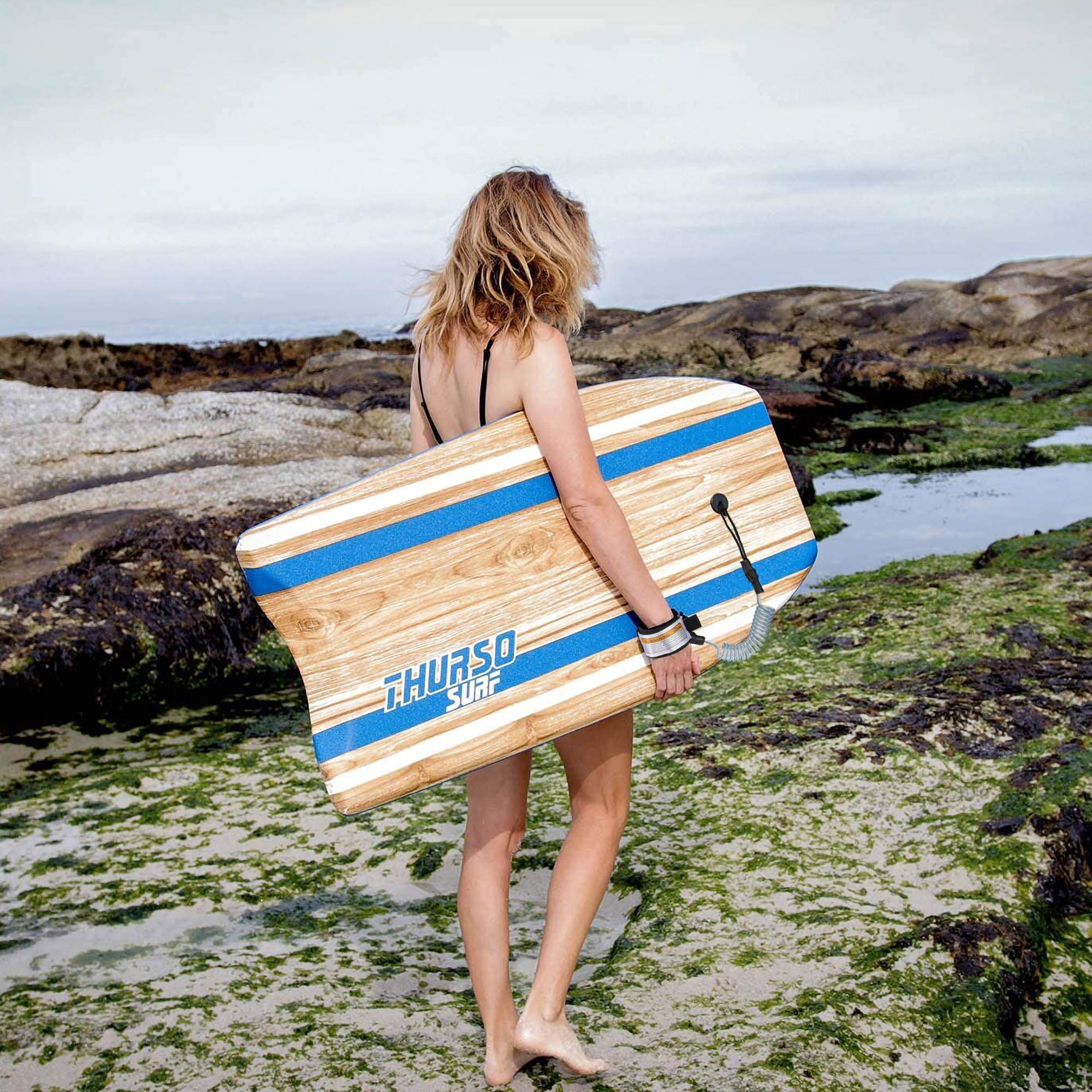 Leash da Surf Paddle Board Laccetto di Sicurezza a Spirale 5 mm 5 Piedi per Stand Up Surfboard Shortboard Bodyboard Blu