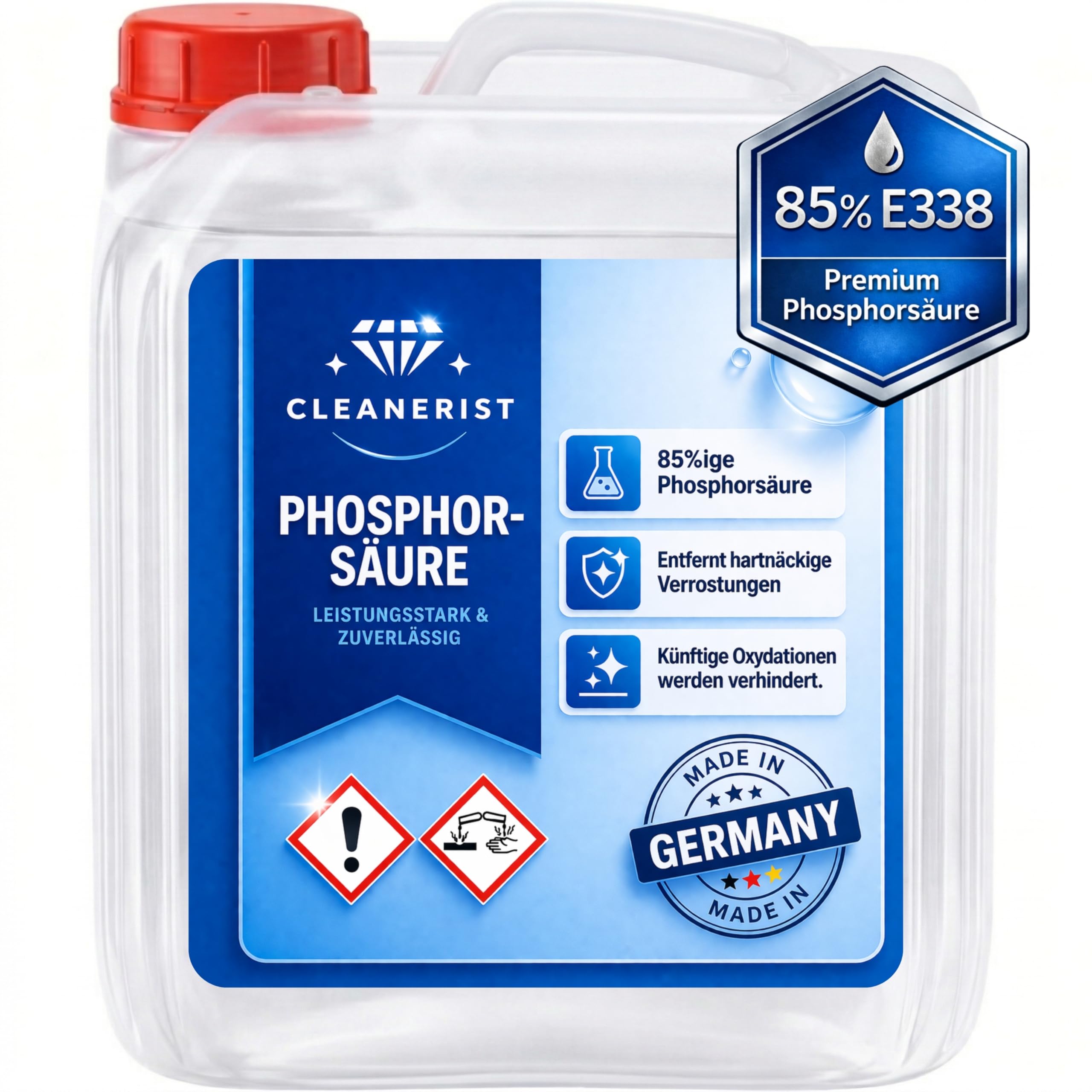 Cleanerist | 5L Acido Fosforico 85% H3PO4 E338 Tanica con Beccuccio – Convertitore Ruggine Potente Disincrostante Calcare Urina Manutenzione Metalli Sanitari Puro – Qualità Premium Pro