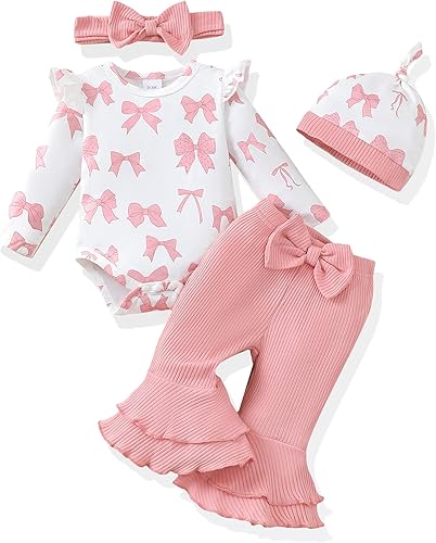 Renotemy Ropa para bebé recién nacida prematuro, mameluco para otoño e invierno, trajes de regalo para niñas, lindos pantalones acampanados