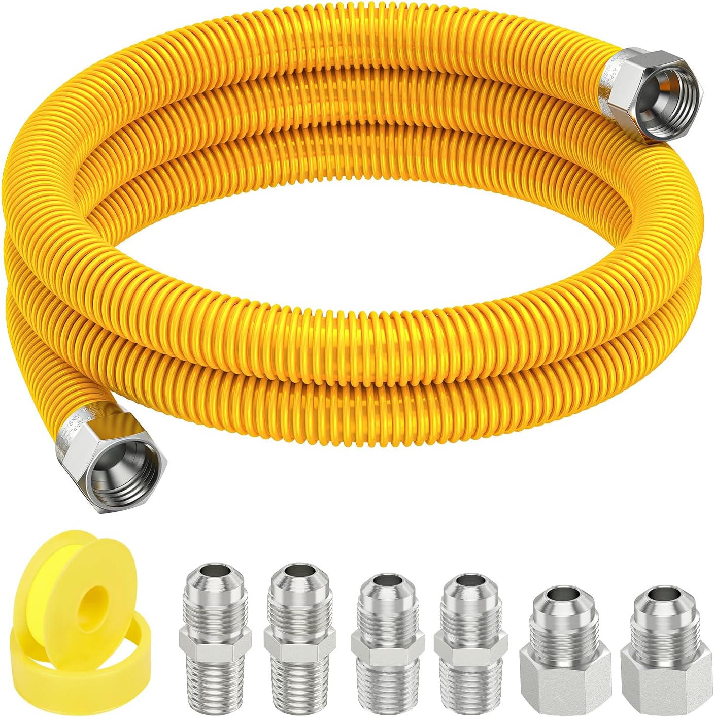 48" Flex Gas Line Connector Kit, Dryer Gas Line Hose with Connectors 1/2" MIP 1/2"FIP 3/4"MIP 3/4" FIP Fitting, 5/8" OD(1/2" ID) Stainless Steel Gas Line for Stove, Water Heater