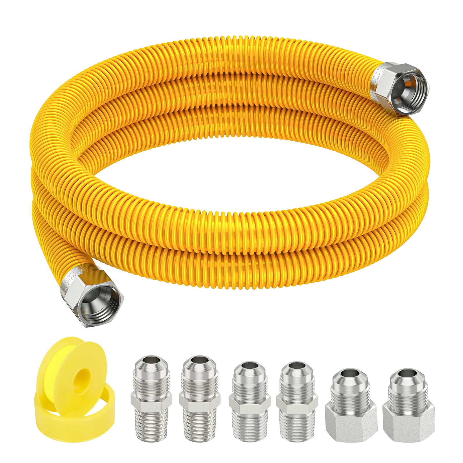 Photo 1 of 48" Flex Gas Line Connector Kit, Dryer Gas Line Hose with Connectors 1/2" MIP 1/2"FIP 3/4"MIP 3/4" FIP Fitting, 5/8" OD(1/2" ID) Stainless Steel Gas Line for Stove, Water Heater