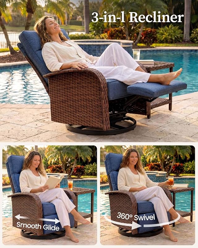 VELSCAPE Resort-Grade Outdoor Swivel Recliner, 6.2" Ultra Thick Cushions image 3
