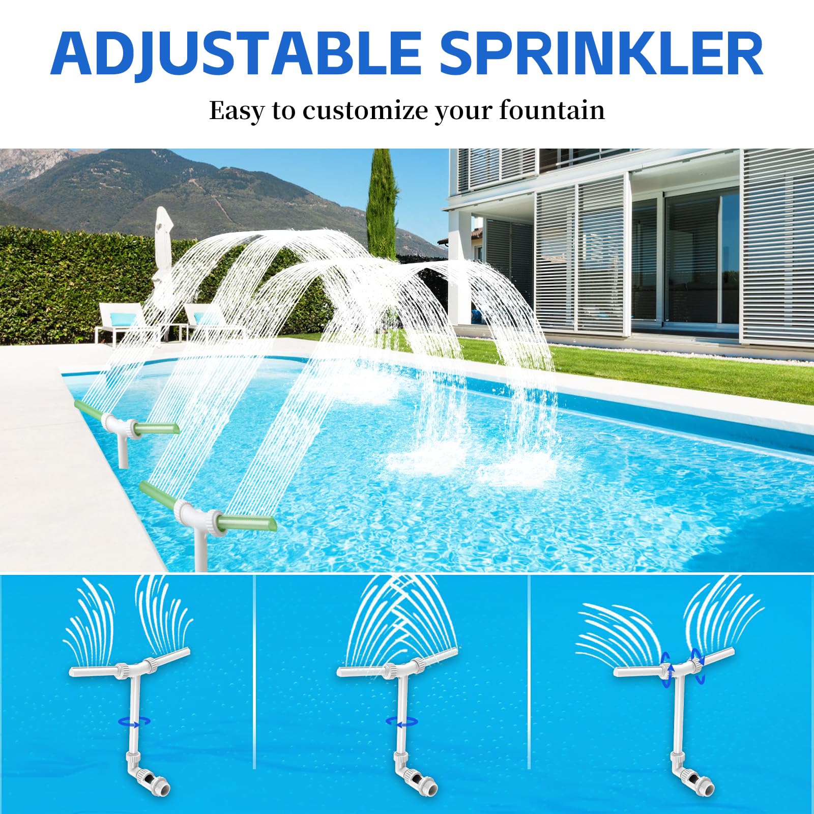 LALAGO Wasserbrunnen Dual Spray Einstellbarer Pool Wasserfall Brunnen mit Adapter Belüfter, Doppelte Sprühwasserbrunnen, Pool Zubehör für Spa Kühles Warmes Wasser Temperaturen (Grüner Fluoreszenz)