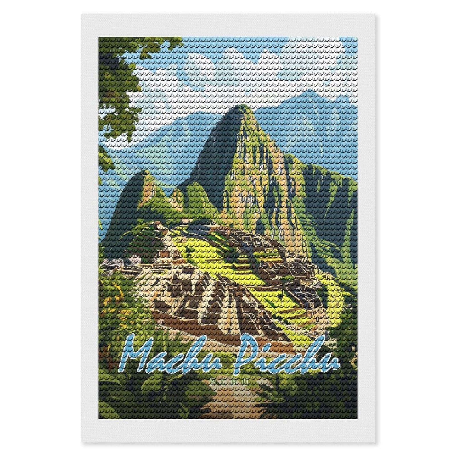 Junmoney Machu Picchu Peru Diamond Painting Canvas Set 8"x12", for Adults, Sparkling Round Gems, Thoughtful Handmade Gift, Modern Decor