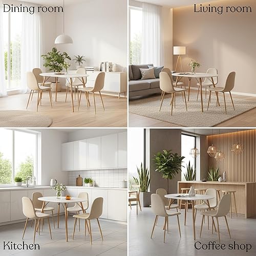 Miniatura 5 de FurnitureR Juego de 4 sillas de comedor, asiento de comedor tapizado de tela sin brazos, silla lateral con respaldo medio con patas de metal para