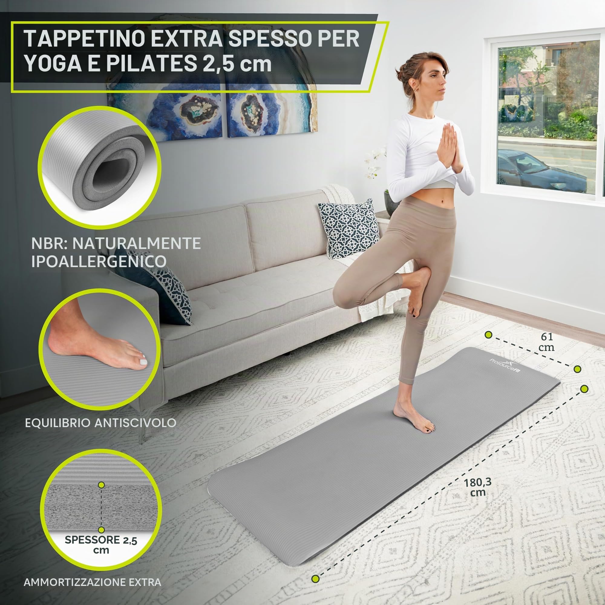 ProsourceFit Extra Thick Yoga and Pilates Mat ½” (13mm) or 1" (25mm), 71-inch Long High Density Exercise Mat with Comfort Foam and Carrying Strap