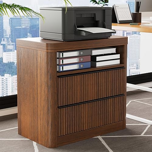 Miniatura 8 de Juego de 2 mesitas de noche acanaladas con cajón, mesita de noche grande y moderna con puerto USB y tomacorriente, mesita de noche de mediados de