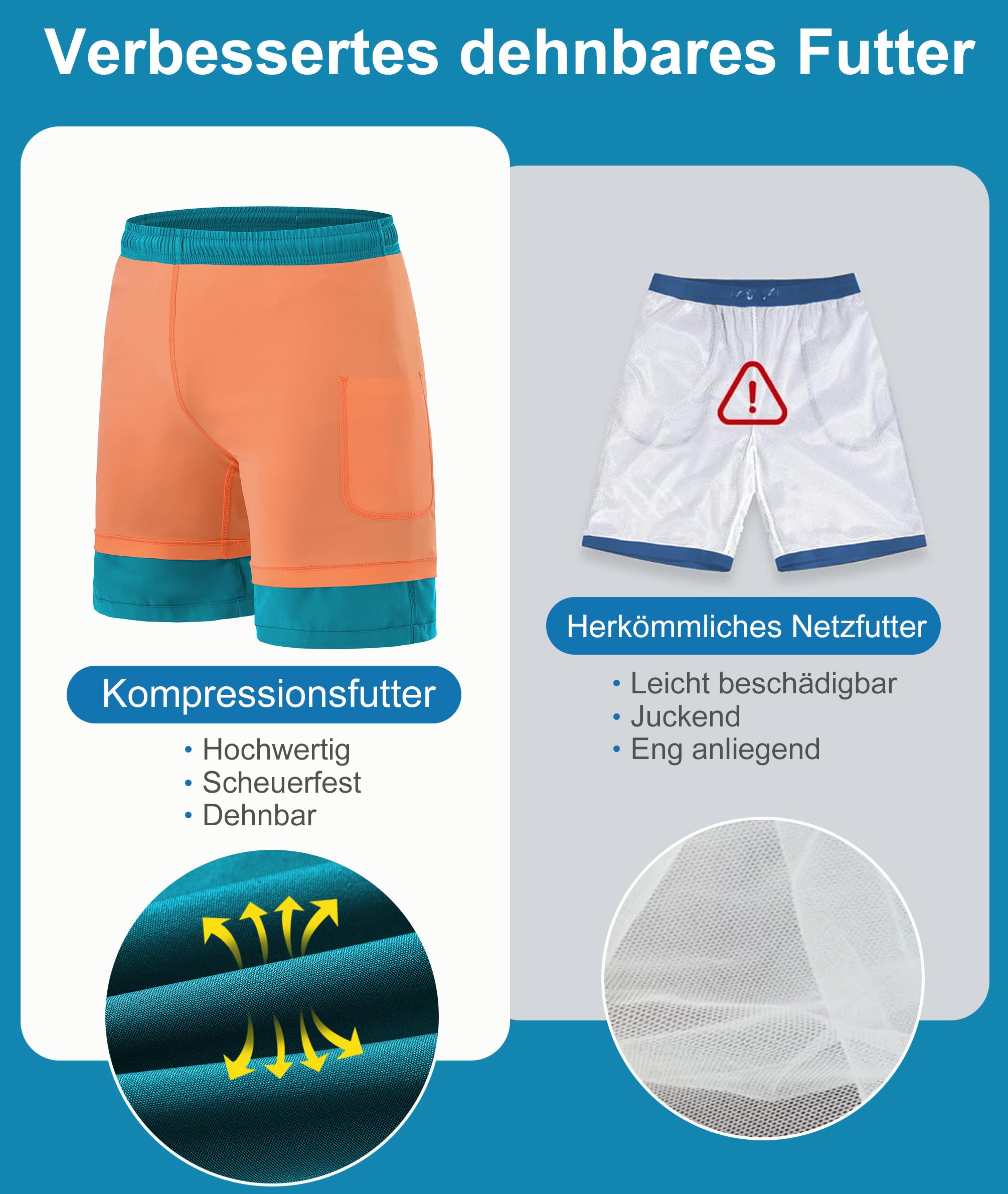 Zoofly Short de bain pour homme - Doublure de compression - Séchage rapide - Avec poches - 3