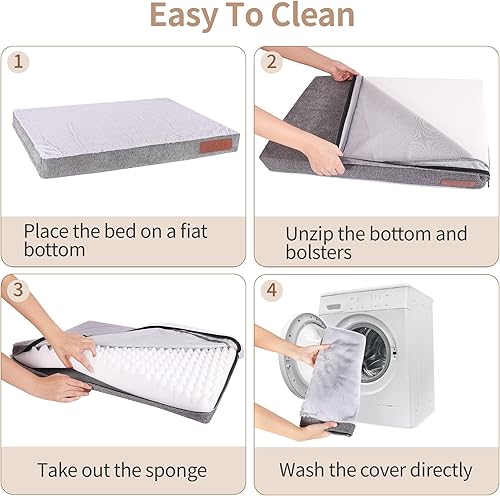 Miniatura 7 de Cama ortopédica extragrande para perros con funda extraíble lavable, soporte de espuma para jaula de huevos, parte inferior antideslizante, duradera
