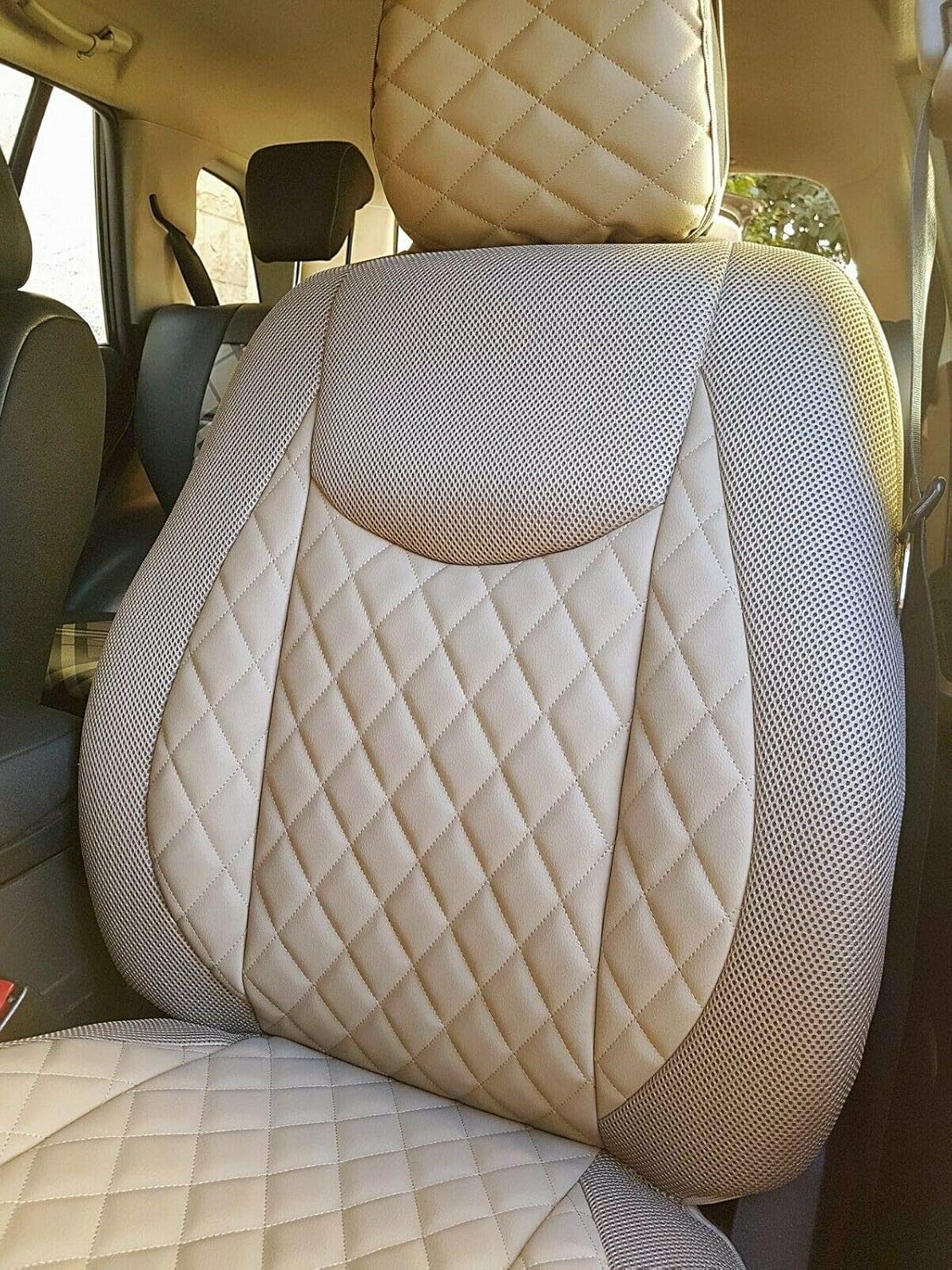 TopCar Athens || Two Front Car Seat Covers | 'Rhombus' Leatherette | Custom Fit, Compatible with Volvo S40 V40 S60 S70 V70 S80 | Color: TAN (Beige)