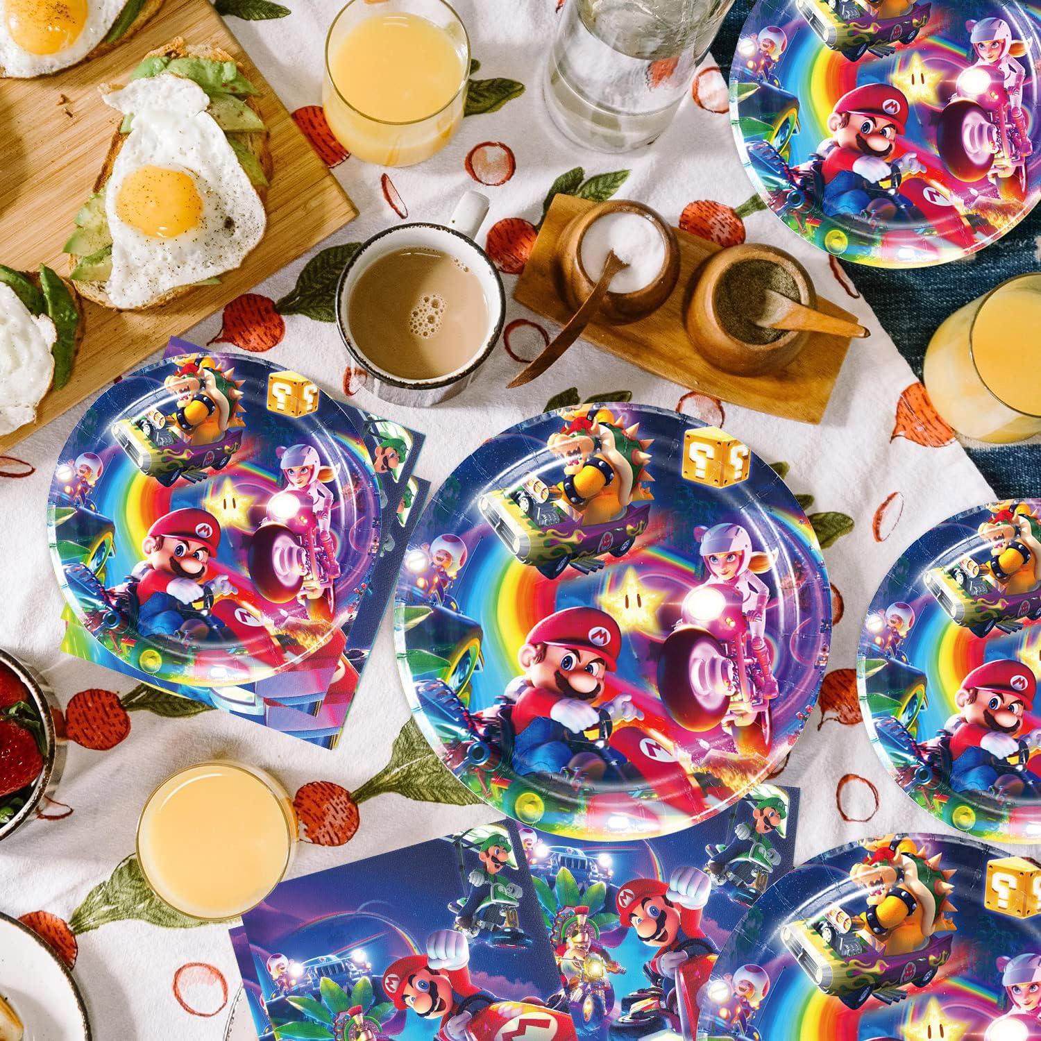40Pcs Mario Movie Birthday Party Supplies include 20 plates, 20 napkins for the Mario Movie party decoration