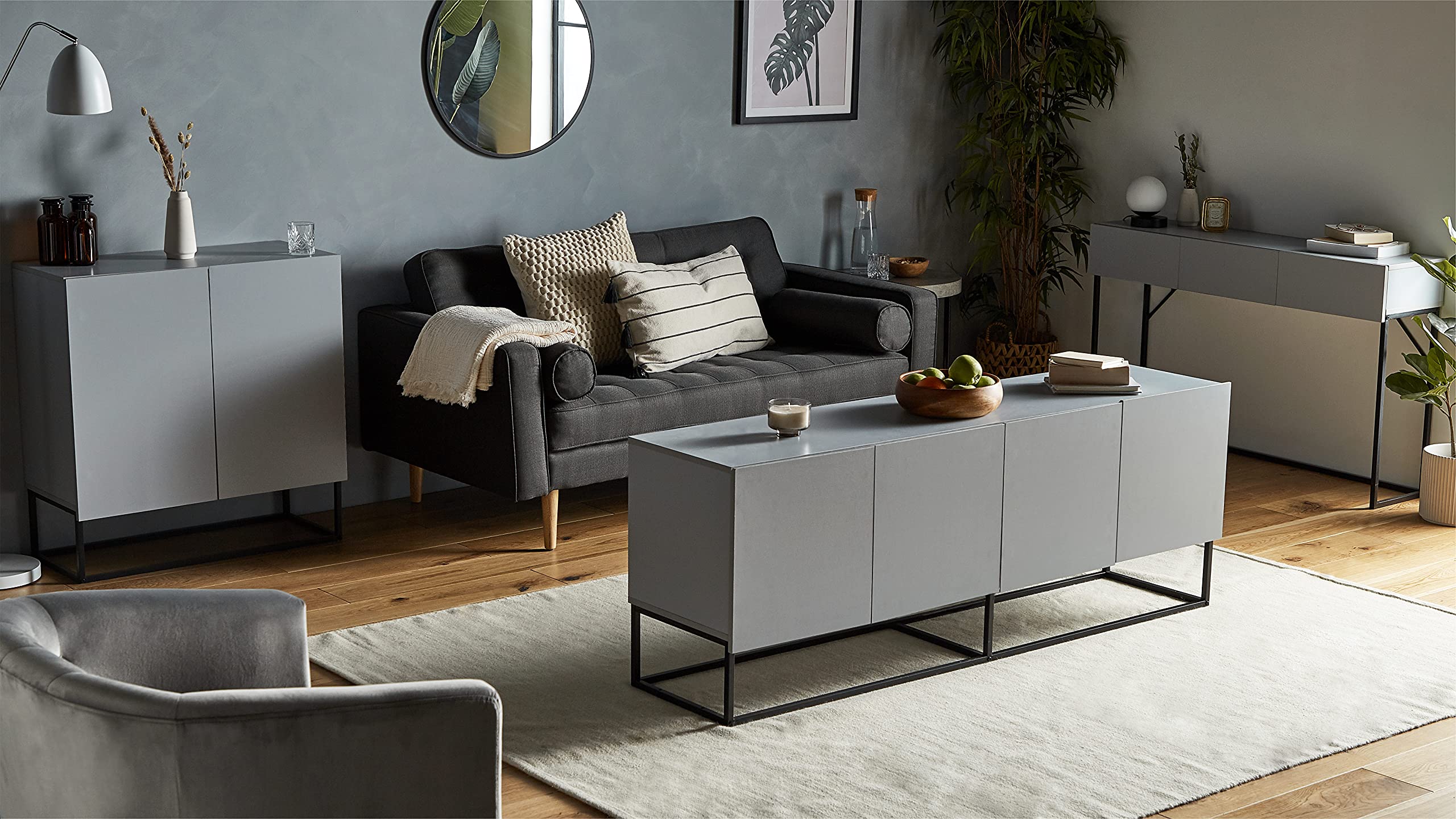 VonHaus Grey TV Unit Large TV Stand with 4 Doors & Black