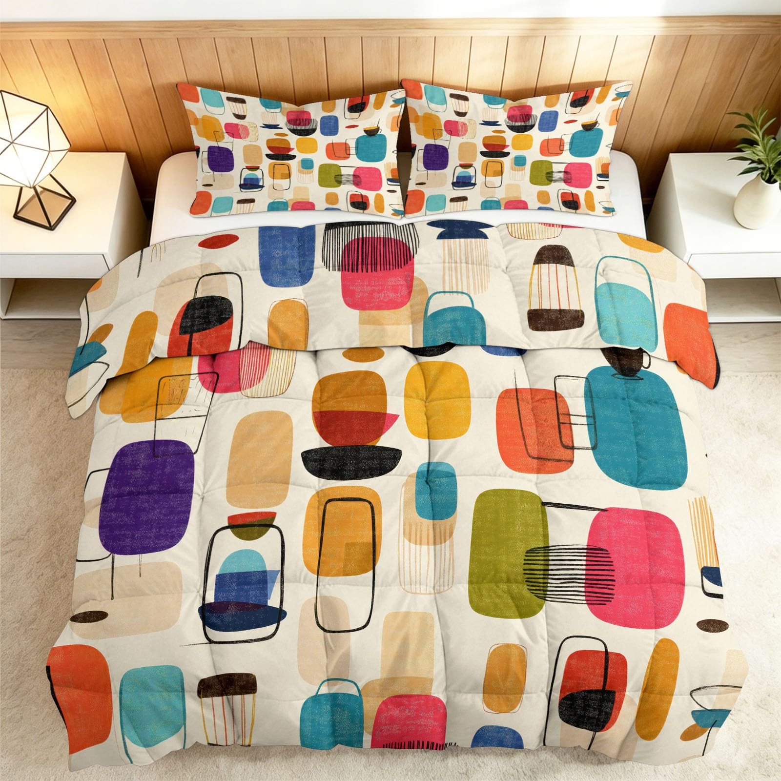 Couette 135x200 Géométrique Color Block, 4 Saisons Couette 1 Personnes Réversible sans Housse - Douce et Confortable Couverture Quilting Abstrait Pop Art pour Adultes