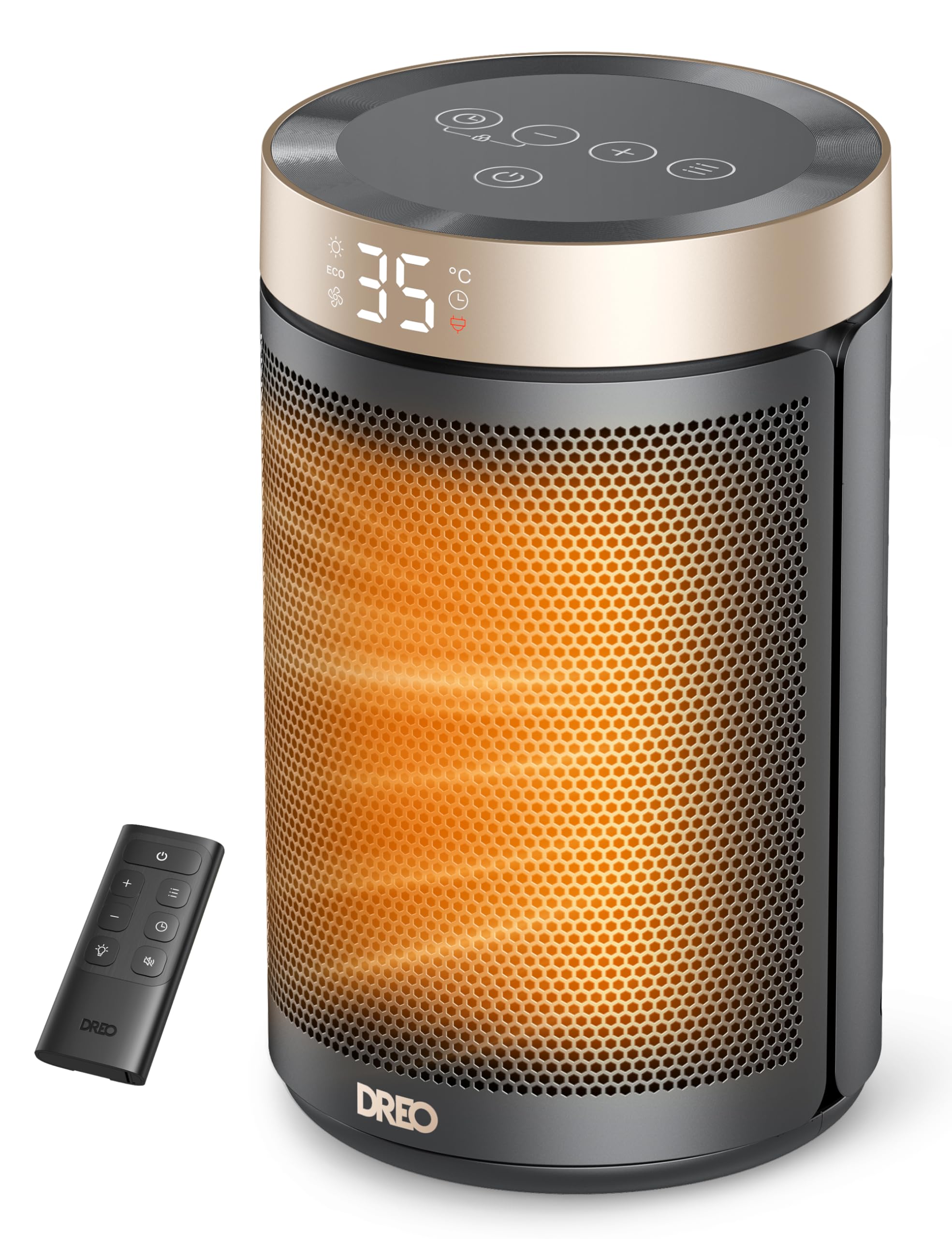 Dreo Space Heaters for Indoor Use, Portable Heater with Thermostat, 1-12H Timer, Eco Mode and Fan Mode, 1500W PTC Ceramic Fast Safety Heat for Office Bedroom Home, Gold