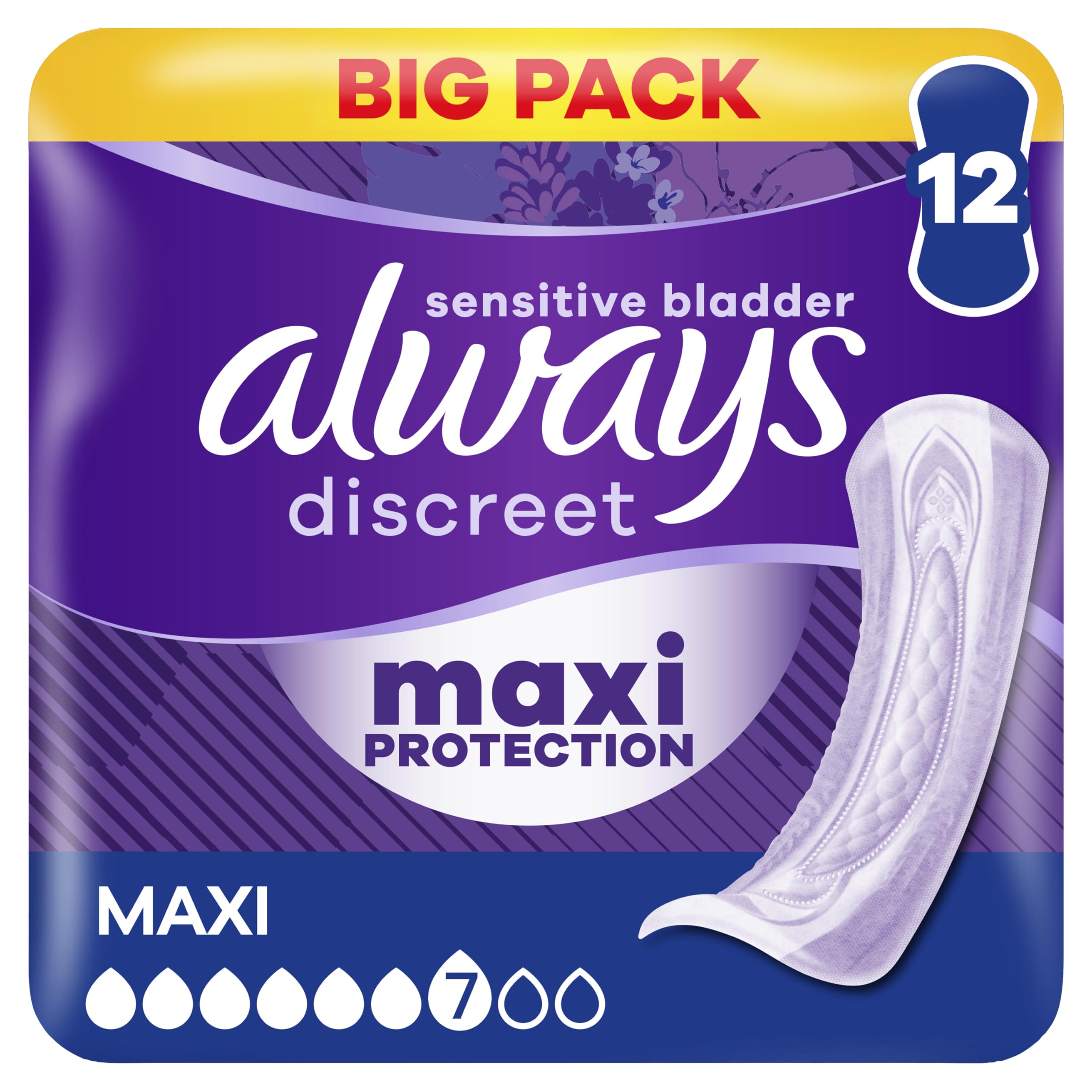 Always Discreet Incontinence Pads Women Ultimate Day 12 Count Extra Secure &