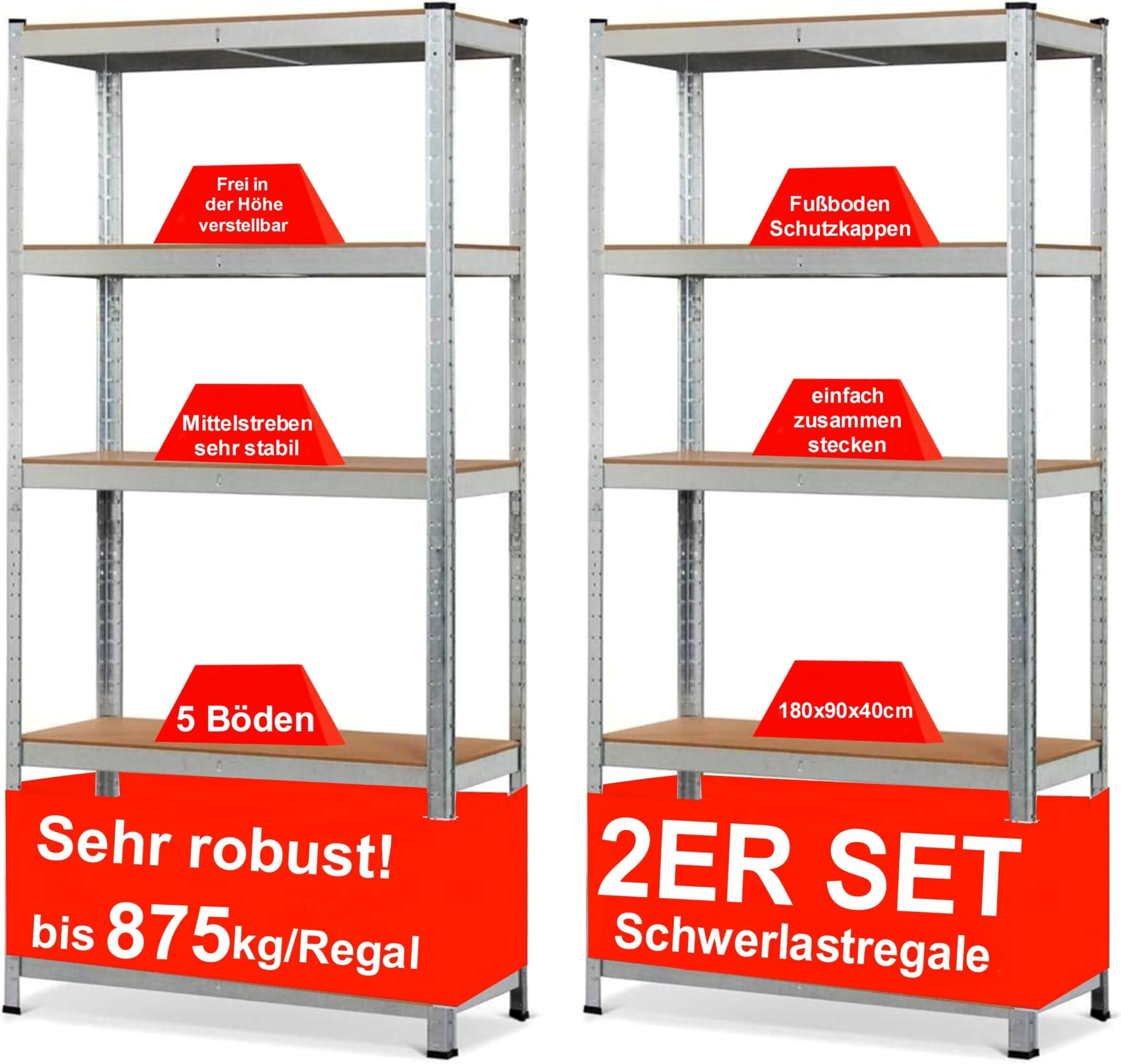 Lagerregal Schwerlastregal Werkstattregal 2er Set Steckregal Kellerregal Regal E - Foto 12