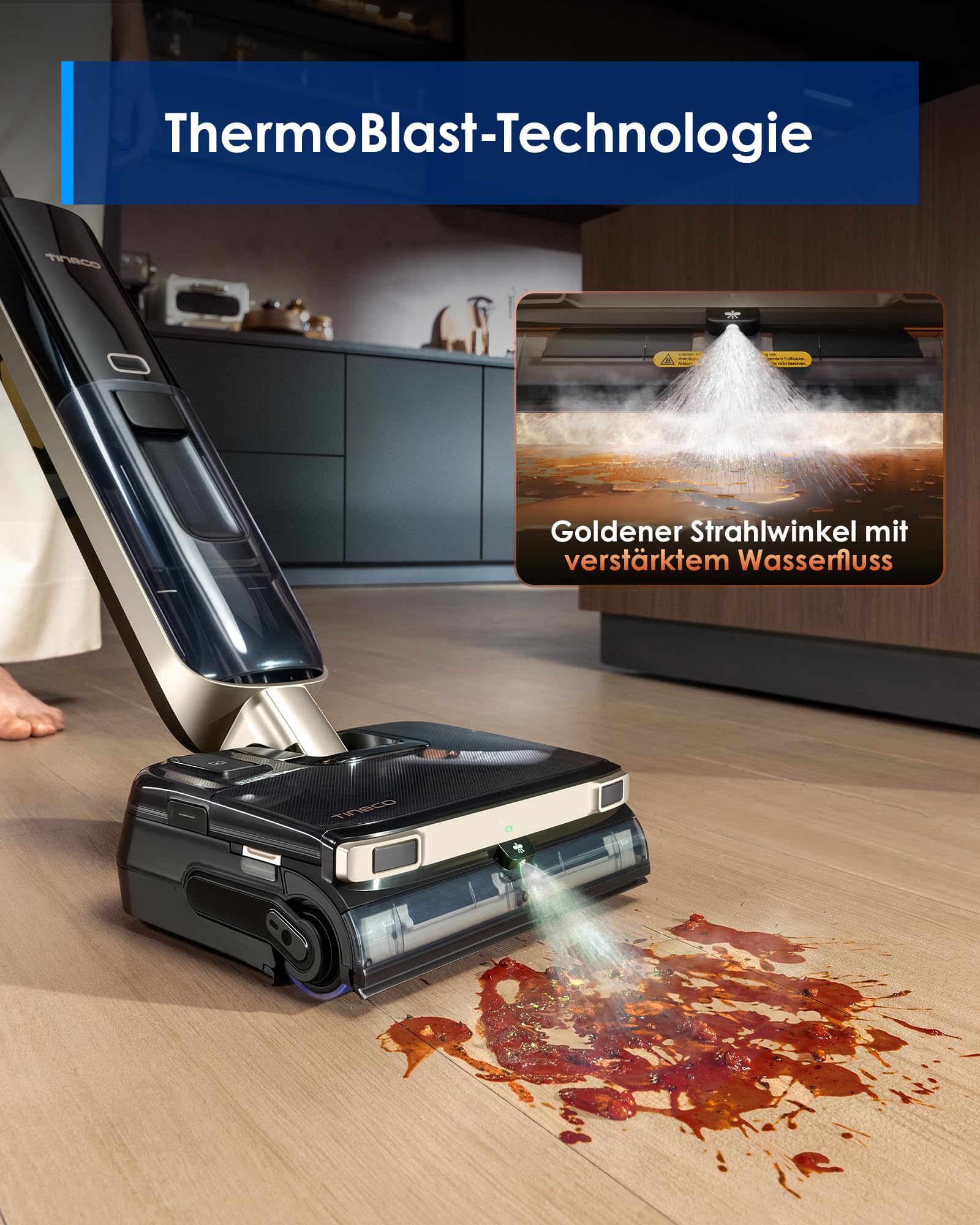 Tineco Floor ONE S9 Master Nass Trockensauger, StreakFree-Abzieher, ThermoBlast-Tech, 9,9 cm Superflaches Gehäuse, 23000Pa Saugerkraft, Flashdry-Selbstreinigung, 150° Grüner DustReveal-Licht
