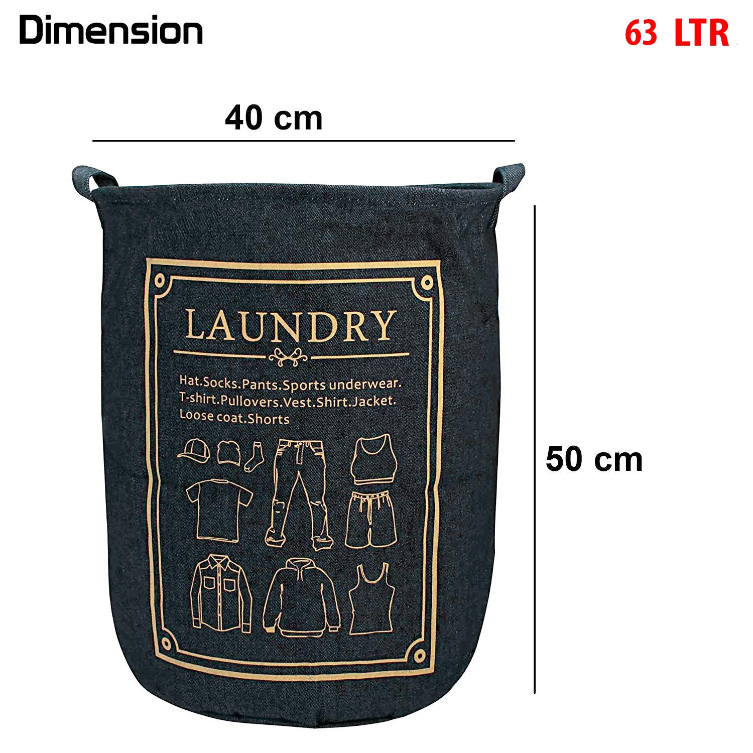 HOKIPO® Foldable Cloth Laundry Bag Hamper, Large 63-Ltr. (Dark Blue) 4