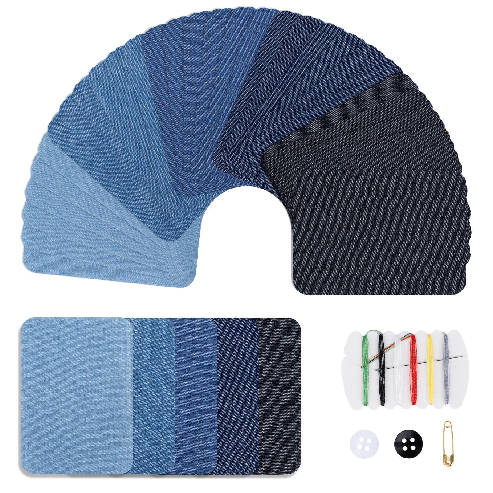 Iron-On Patches for Jeans Set – Iron-On Patches for Clothes  Trousers ⟮7.5 x 10.5 cm⟯ – Iron-On Patches for Adults  Children – Includes Sewing Accessories, 5 Colours Denim Iron-On Patches