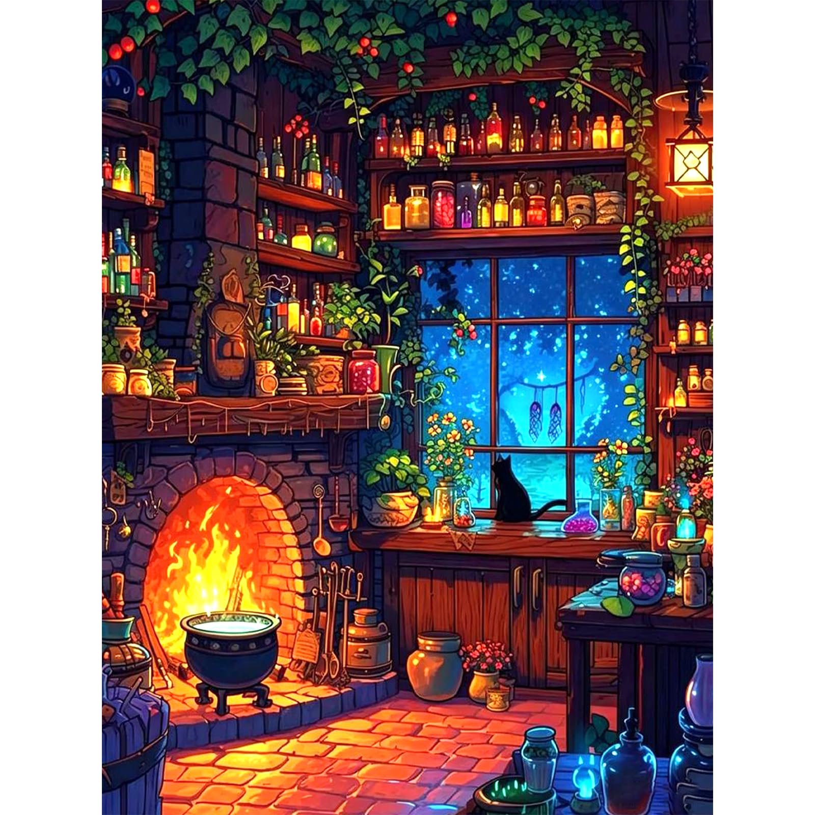 Bowetile Framed Landscape Paint by Numbers for Adults Canvas, Magic Potion Painting by Numbers Kit for Beginners Canvas, DIY Color Oil Painting Acrylic Paints for Home Wall Decor30x40cm