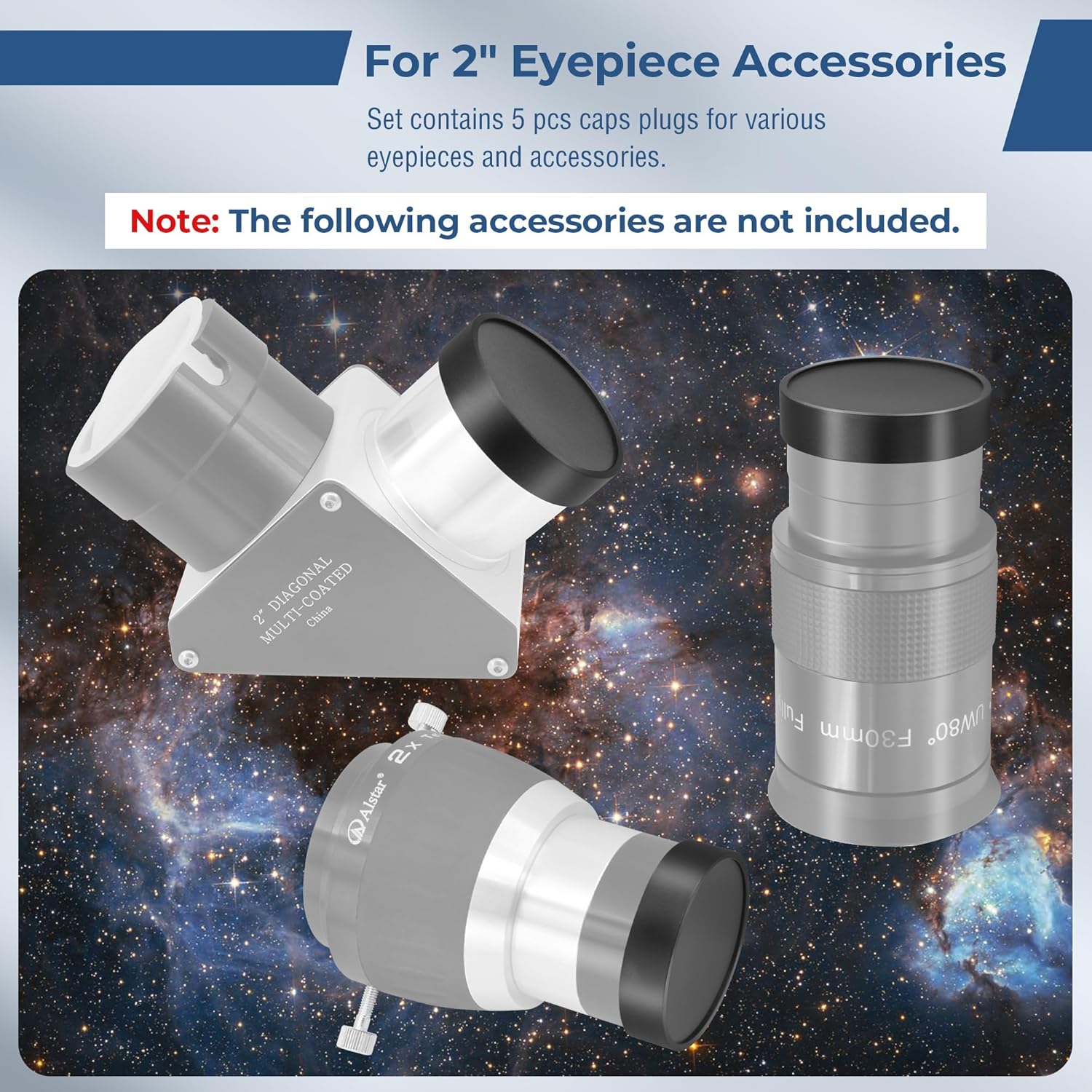 Alstar 2" ED 2X Dual Power Telescope Barlow Lens - Bundle with - 5 Pcs Dust Caps