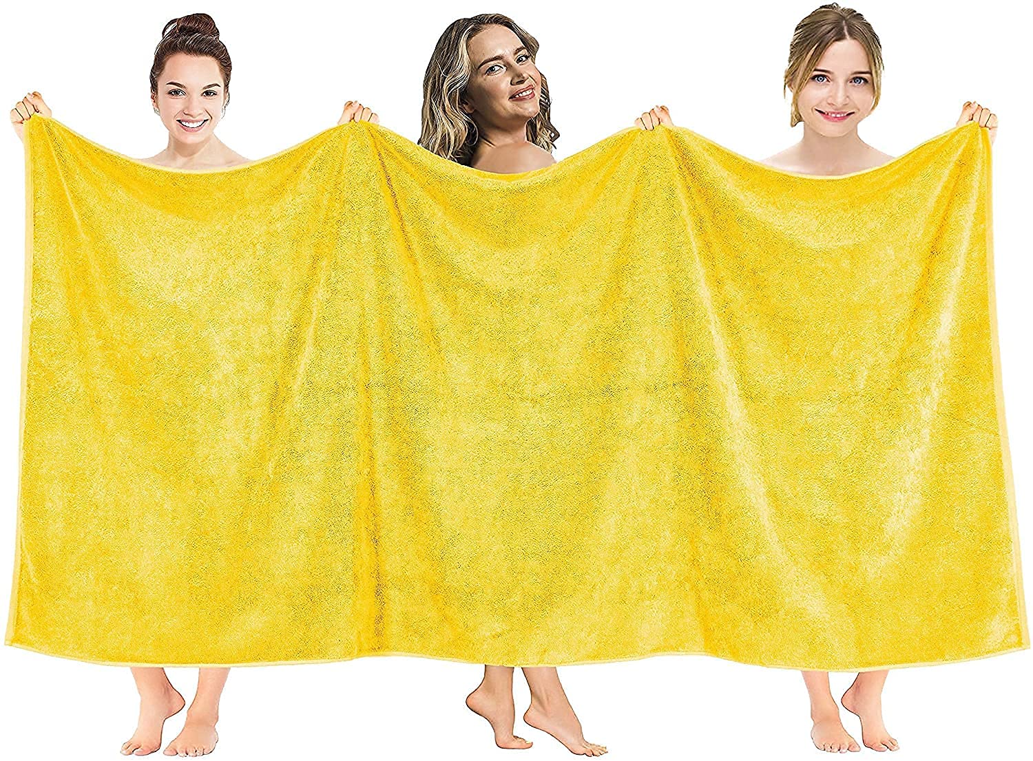 Welfic600 GSM 100% Ring Spun Cotton Highly Absorbent and Quick Dry Extra Large Soft Bath Towel (36x72 Inches, (Yellow)