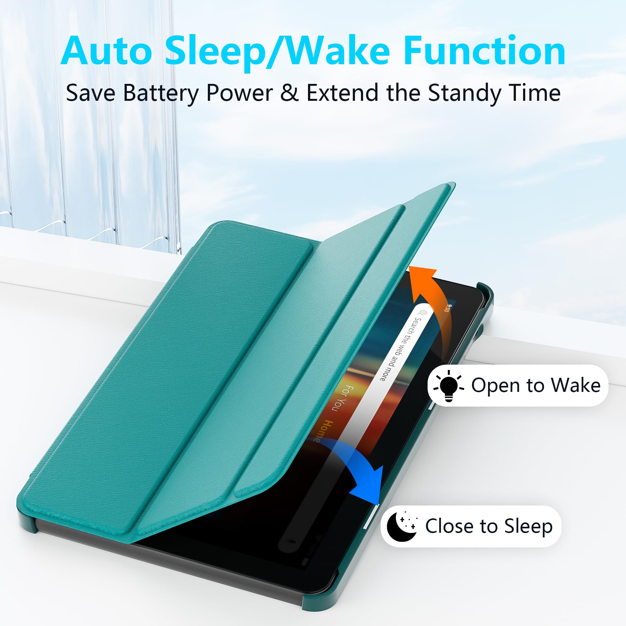 Nowe etui na tablet Amazon Fire HD 8 (12./10. generacji, wersja z 2024/2022/2020), Lainergie smukłe lekkie inteligentne potrójnie składane etui ze skóry PU z automatycznym budzeniem/uśpieniem