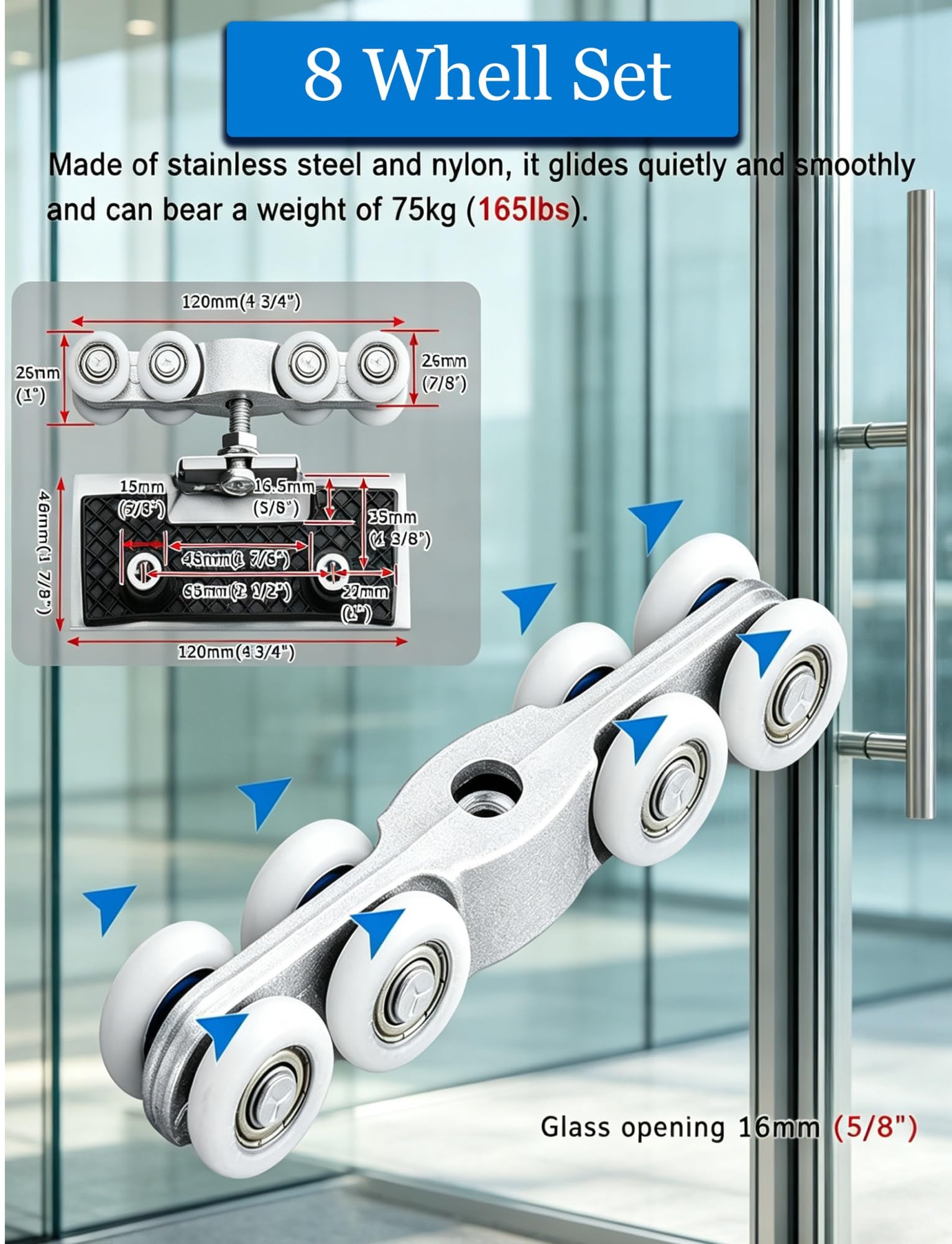Kit riel puerta corrediza de vidrio sin marco para techo | Kit riel puerta corrediza de metal para baño, balcón, patio y armario(7.55ft(230cm))