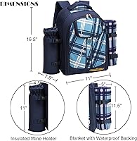 Vista 4 de Mochila para picnic Apollo Walker para 2 personas con compartimento enfriador, soporte desmontable para botellas/vino, manta de vellón, platos y Azul