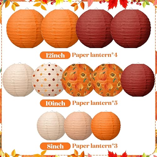 Miniatura 3 de 12 linternas de papel de otoño colgantes de Acción de Gracias rojo naranja linternas de papel decorativas redondas de otoño para decoración de