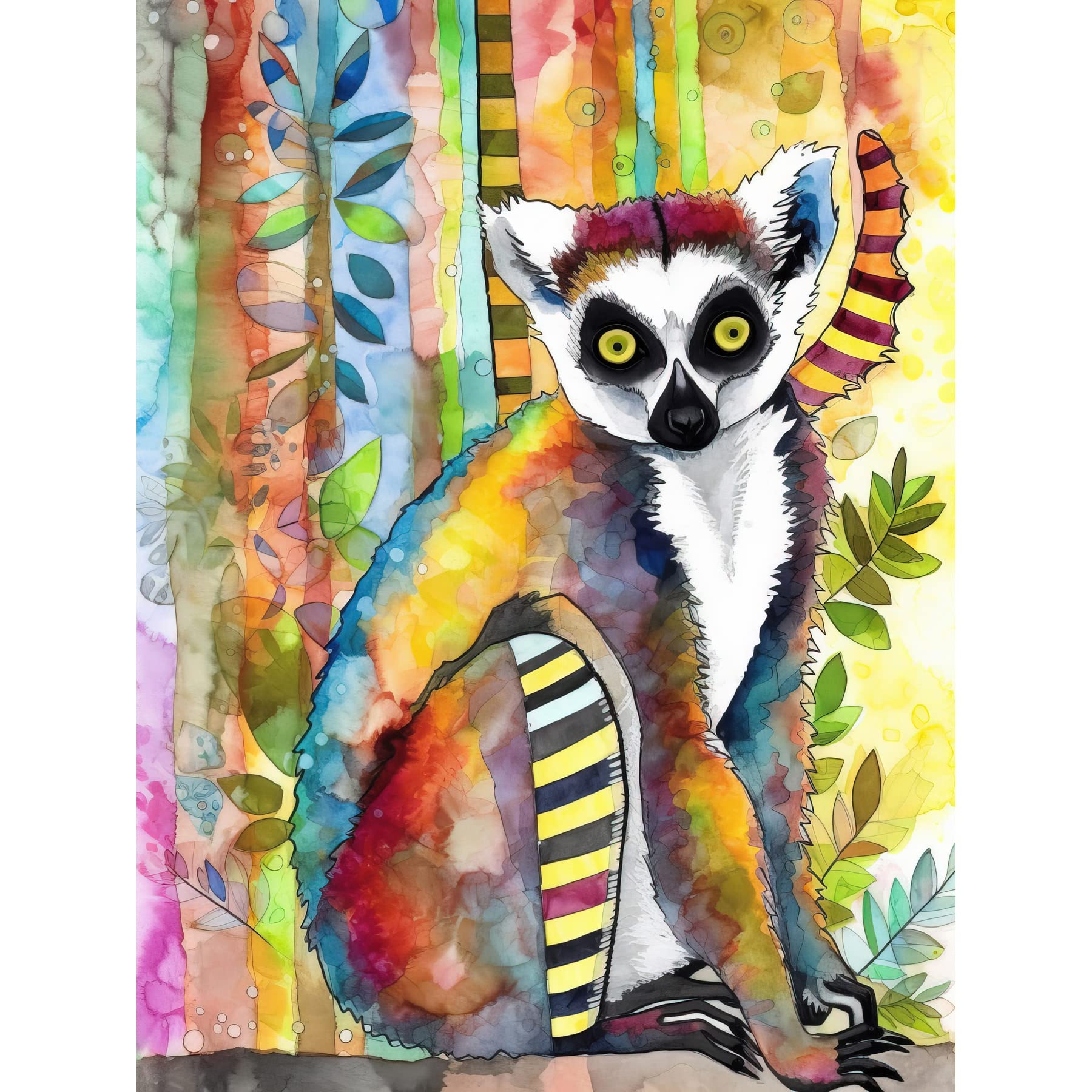 Artery8 Lemur Vibrant Portrait Folk Art Watercolour Painting Large Wall Art Poster Print Thick Paper 18X24 Inch