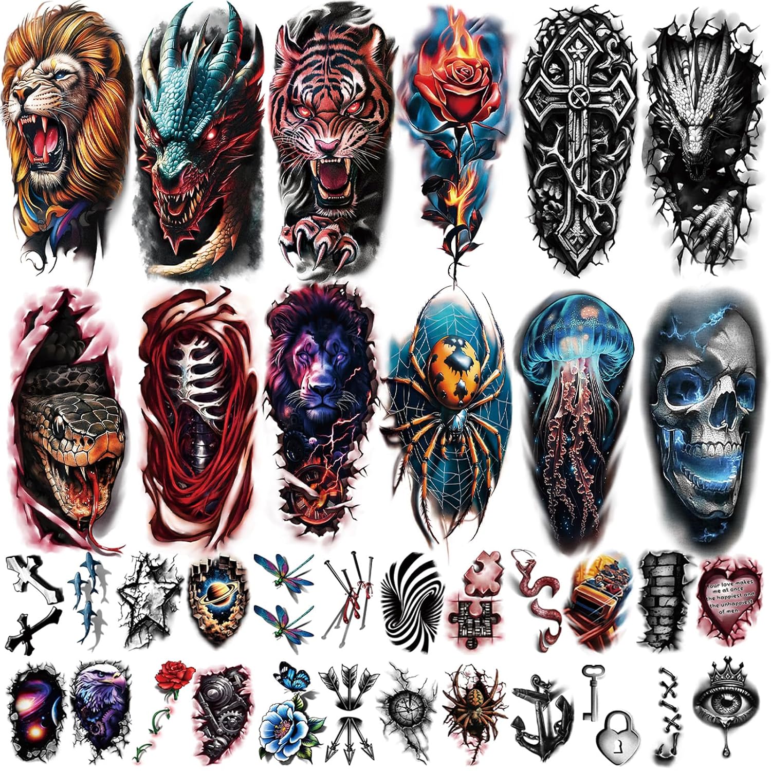 77 Sheets Temporary Tattoos - Realistic Designs for All