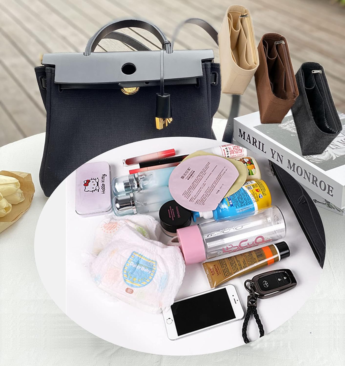 Lckaey Handbag insert Organizer for Herbag organizer 39 bags Purse 1011darkgrey-37.5 * 13 * 17cm
