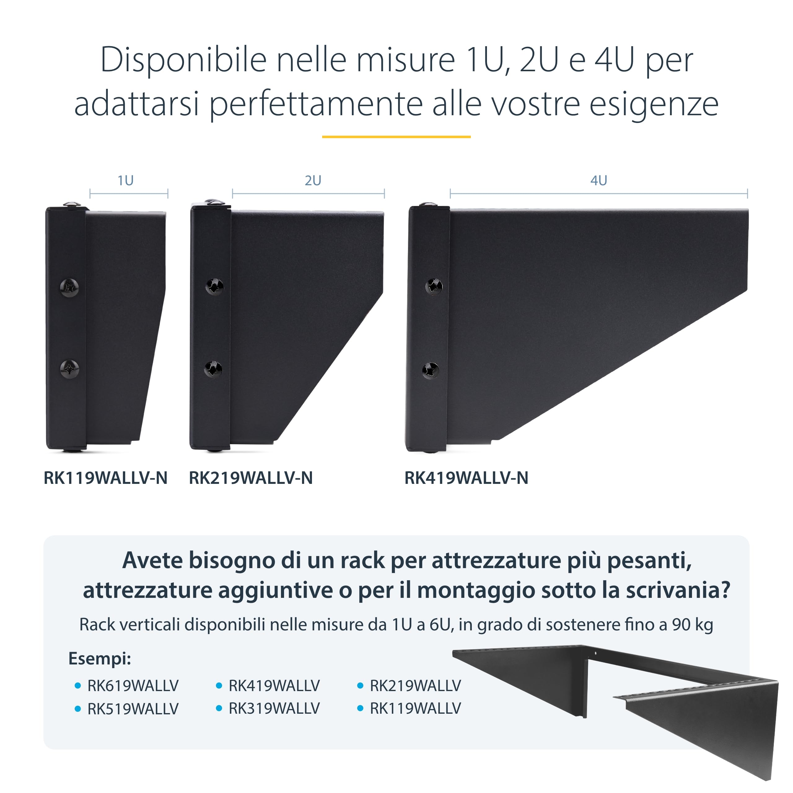StarTech.com Staffa 4U 19" per Montaggio a Parete, Rack Verticale per Patch Panel/Server/NAS/Switch, Portata: 55kg