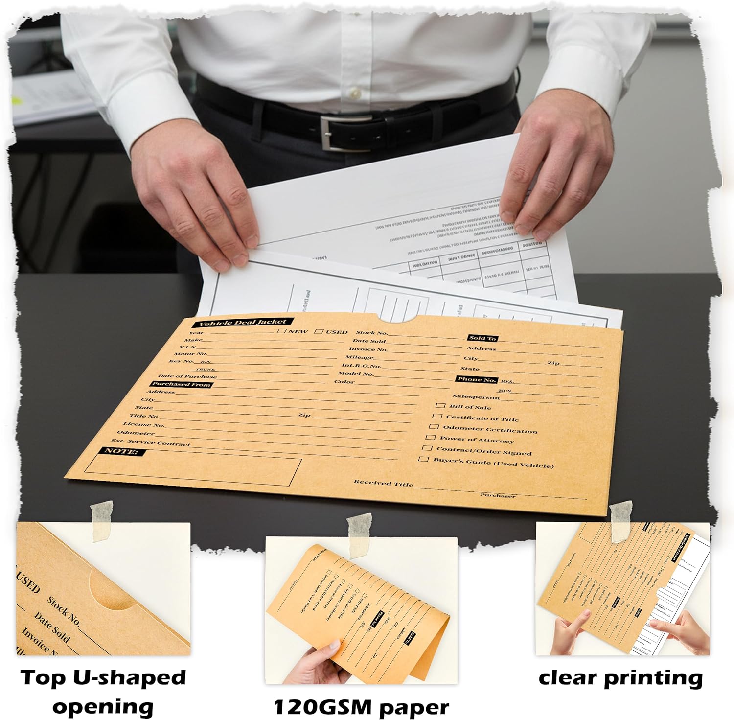 500 Pcs Deal Jackets Vehicle Deal Envelopes 9 x 12 Inch Kraft Paper Car Dealer Jacket with Marker And Pre Printed Fields for Used Car Auto Dealer Supplies And Dealership Paperwork Filing (500, Kraft)