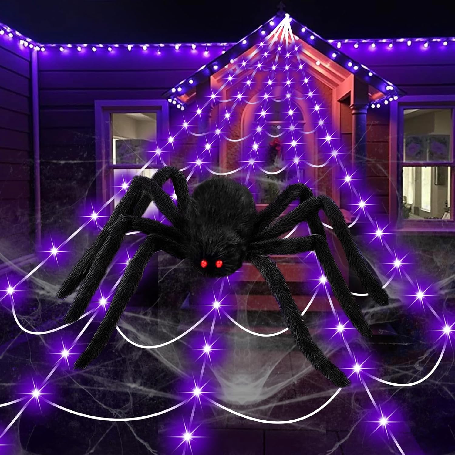 Halloween Decorations Spider Web Lights, 250 LED 16.4Ft Light Up Spider Web with 59 Inch Giant Spider, Scary Lighted Outdoor Halloween Decoration for Yard Lawn Haunted House Indoor Outdoor Decor Halloween Decorations Spider Web Lights, 250 LED 16.4Ft Light Up Spider Web with 59 Inch Giant Spider, Scary Lighted Outdoor Halloween Decoration for Yard Lawn Haunted House Indoor Outdoor Decor
