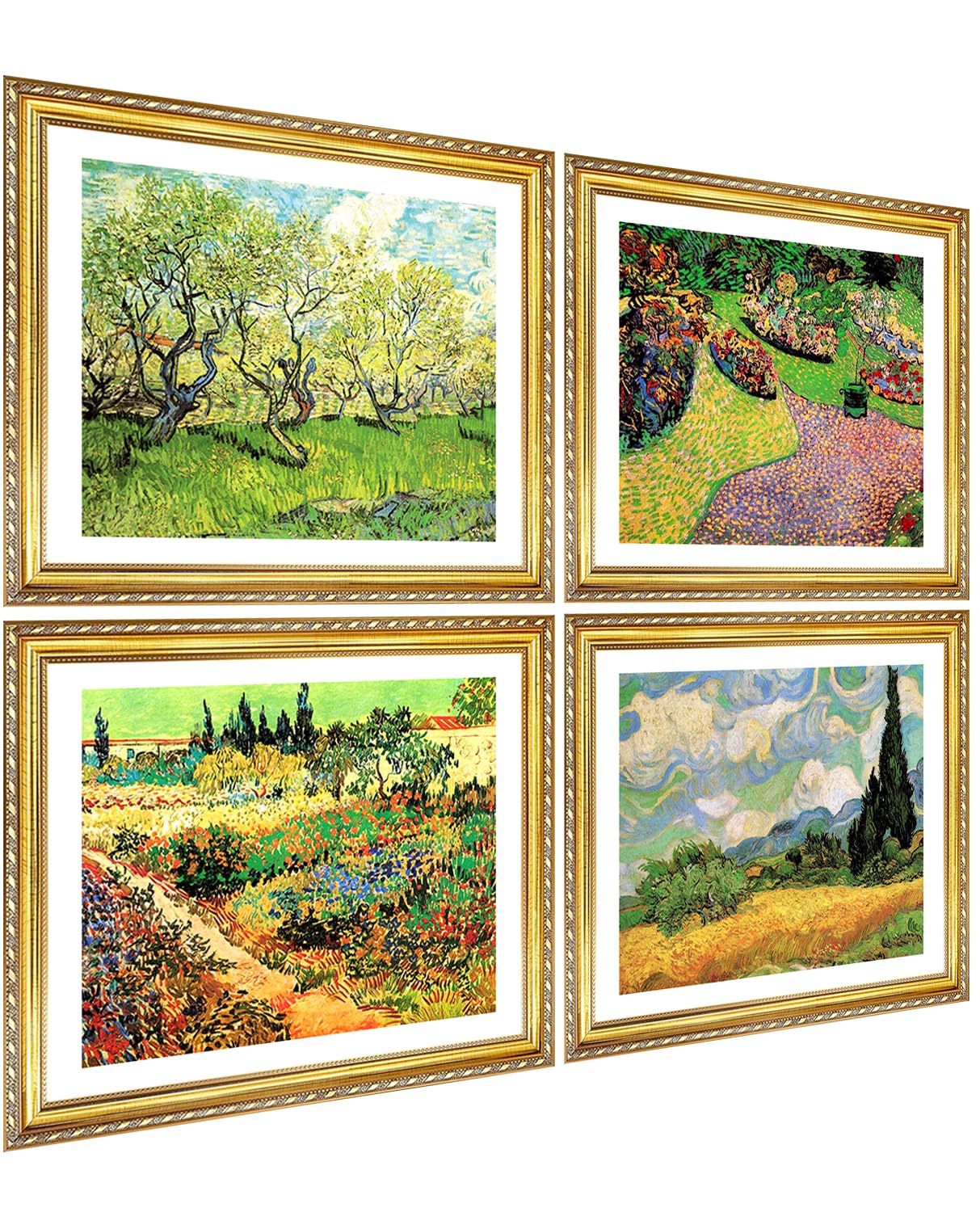 Van Gogh Wall Art 4 Panels,Vincent Van Gogh Print,Garden In Auvers Painting,Vincent Van Gogh Poster,Van Gogh Framed Art For Wall Decor