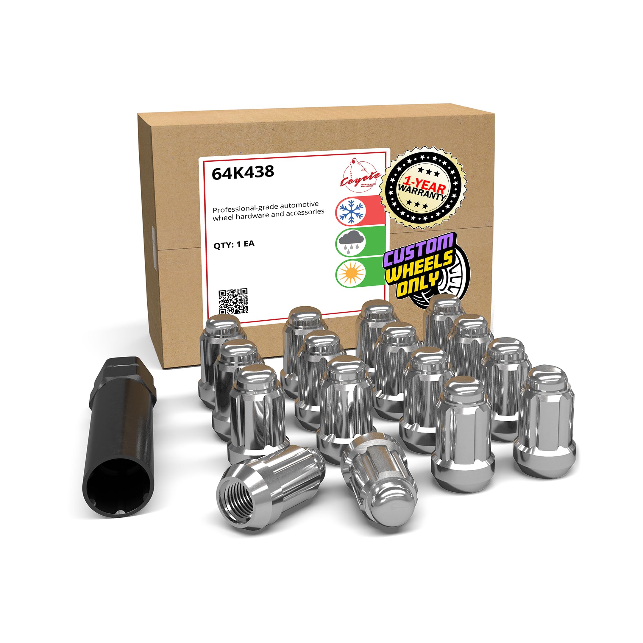 Wheel Accessories Parts 16 Pcs M10x1.25 10x1.25 Thread Car Spline 1.38" 35mm Long Lug Nuts Chrome Spline Hex Fits Artic Cat ｜ Can Am ｜ Honda ｜